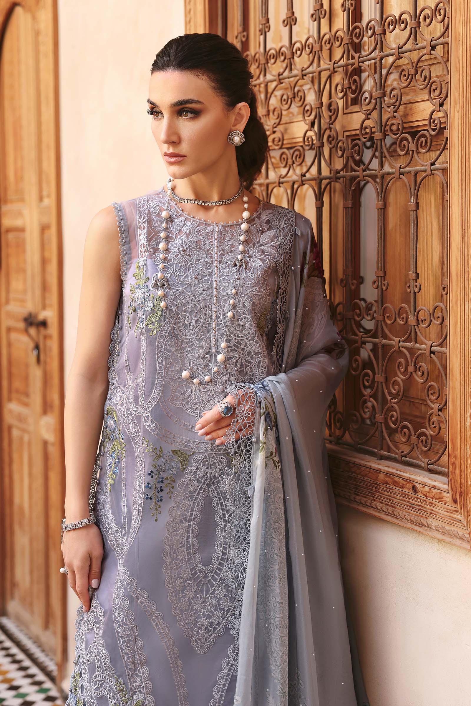 3 Piece Unstitched Embroidered Organza Suit | D-2509-B - Image 7
