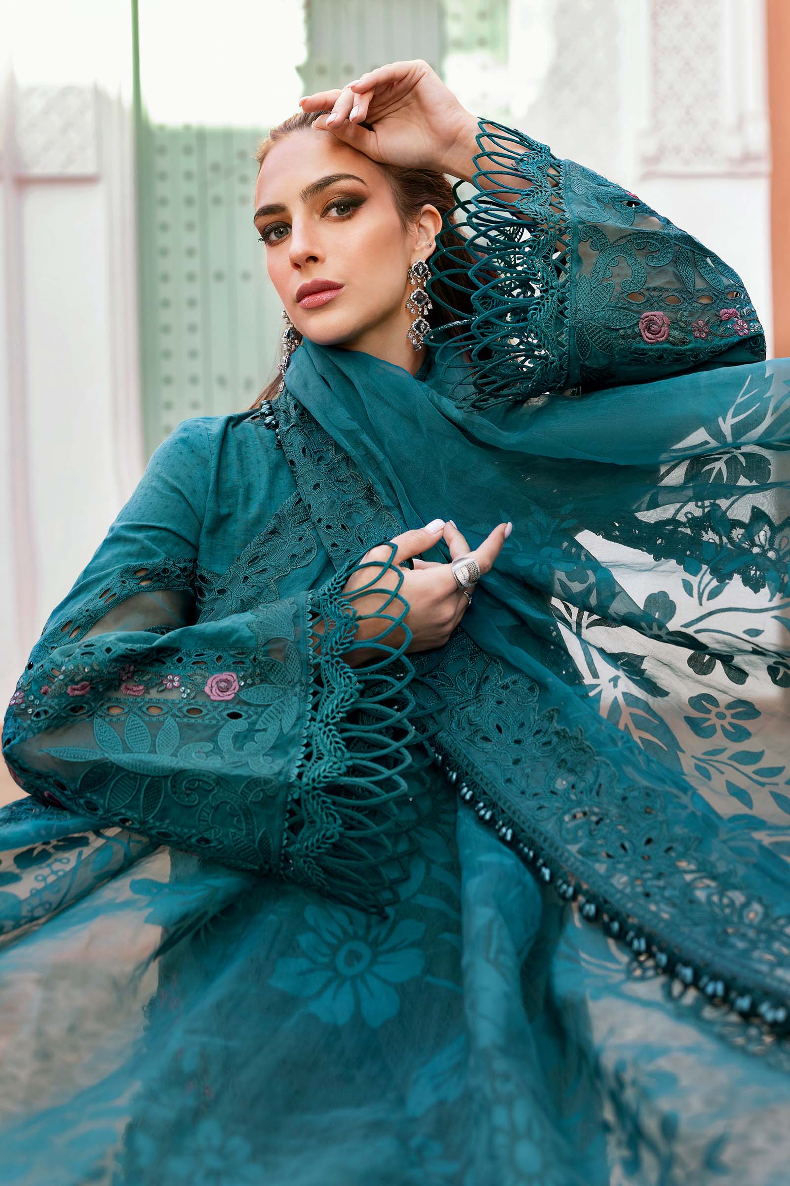 3 Piece Unstitched Embroidered Dobby Lawn Suit | D-2513-B - Image 5