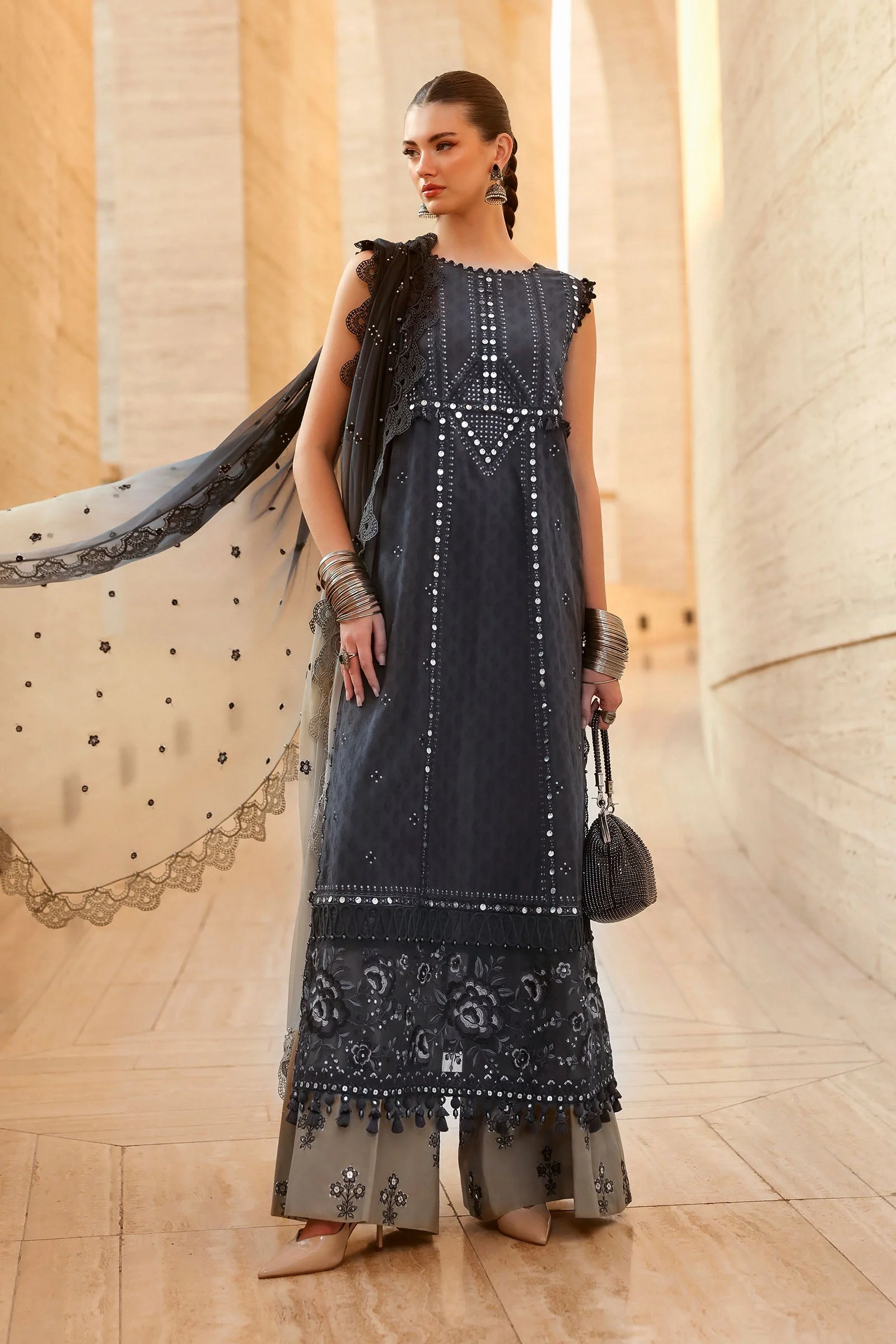 3 Piece Unstitched Embroidered Jacquard Lawn Suit - Image 7