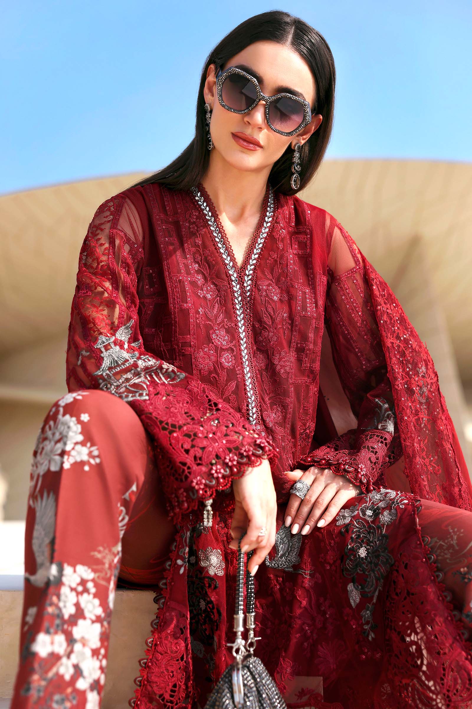 3 Piece Unstitched Embroidered Net Suit - Image 11