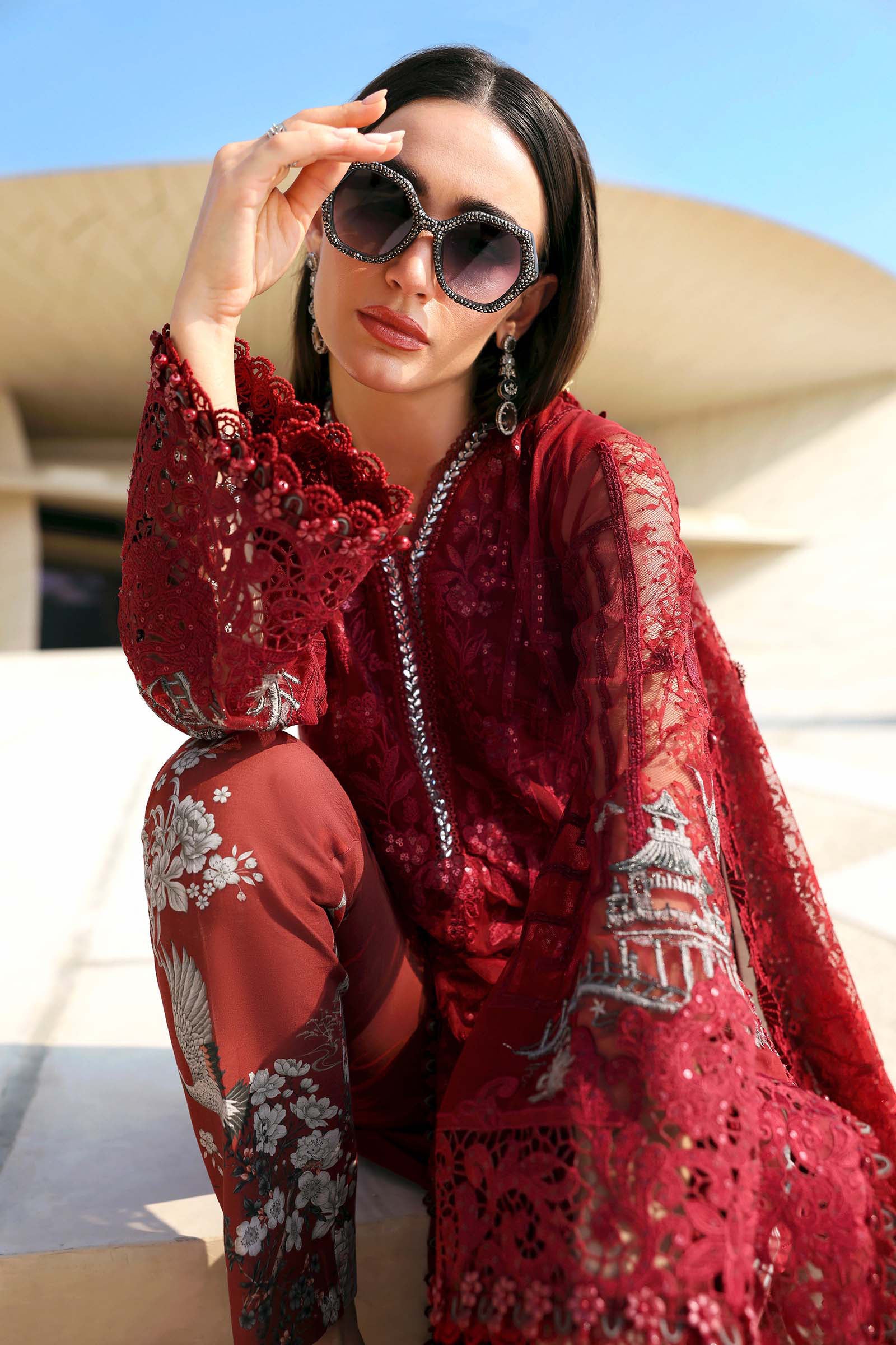 3 Piece Unstitched Embroidered Net Suit - Image 12
