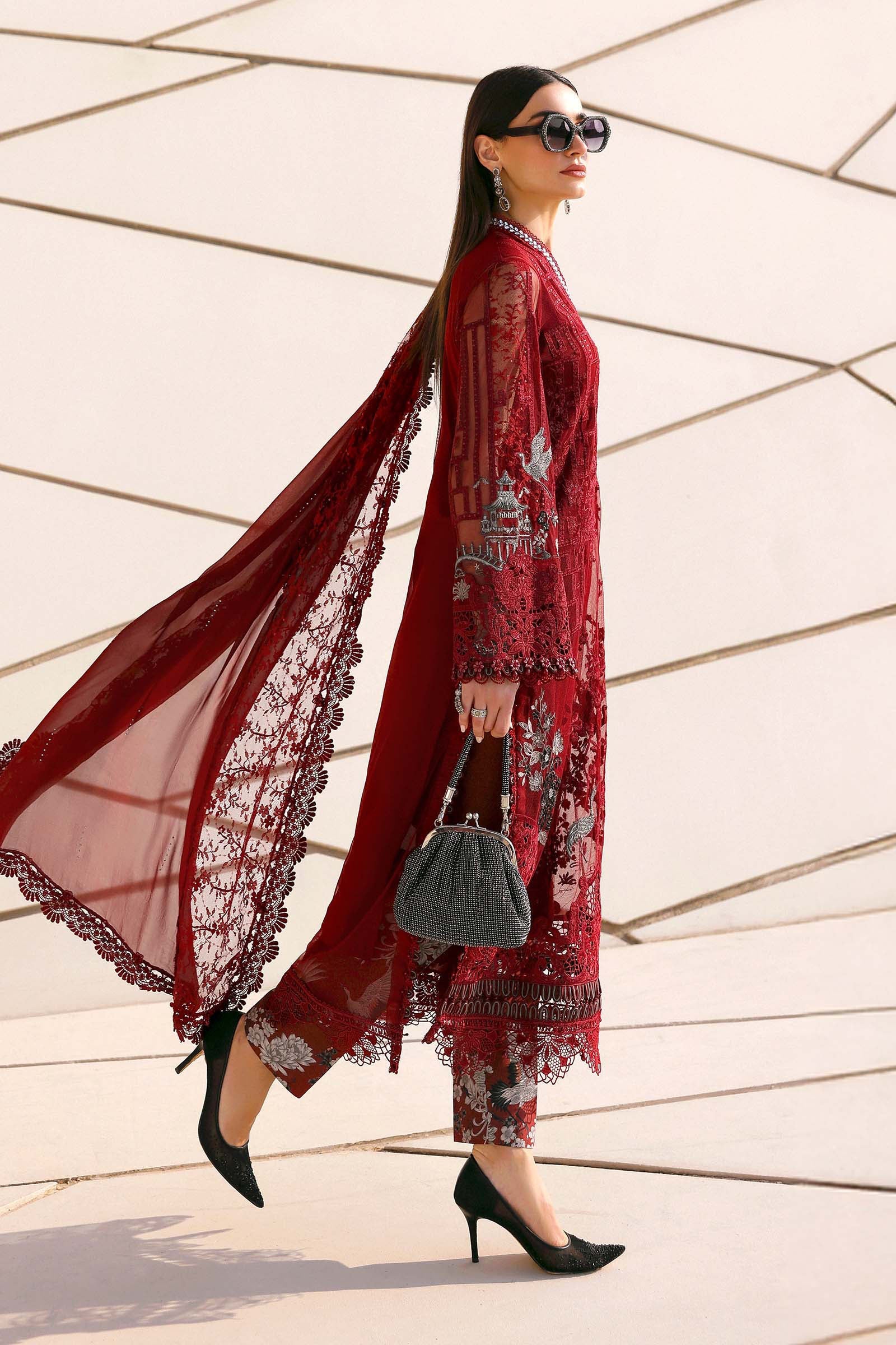3 Piece Unstitched Embroidered Net Suit - Image 14