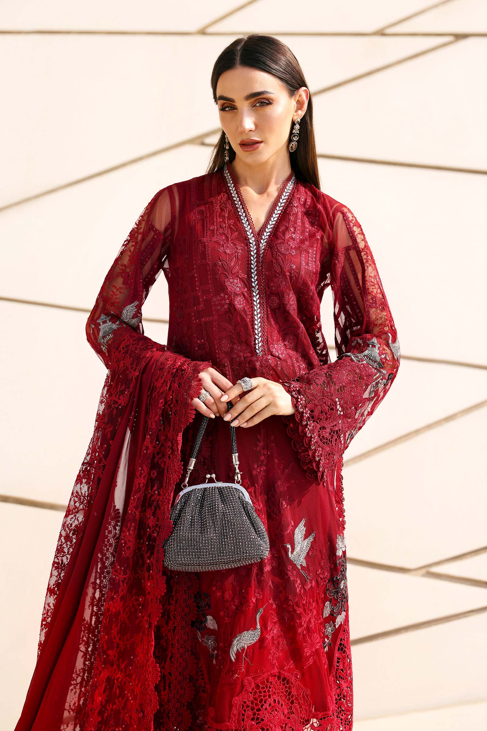 3 Piece Unstitched Embroidered Net Suit - Image 2