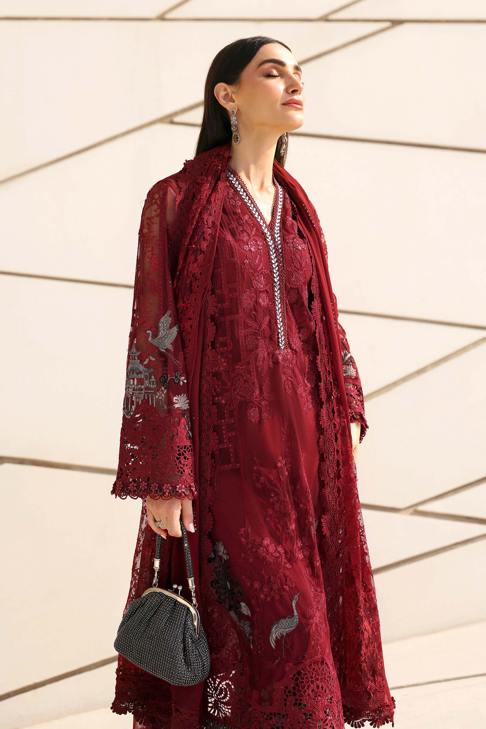 3 Piece Unstitched Embroidered Net Suit - Image 3