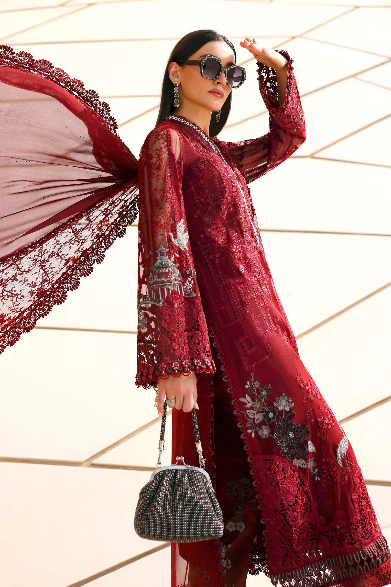 3 Piece Unstitched Embroidered Net Suit - Image 4