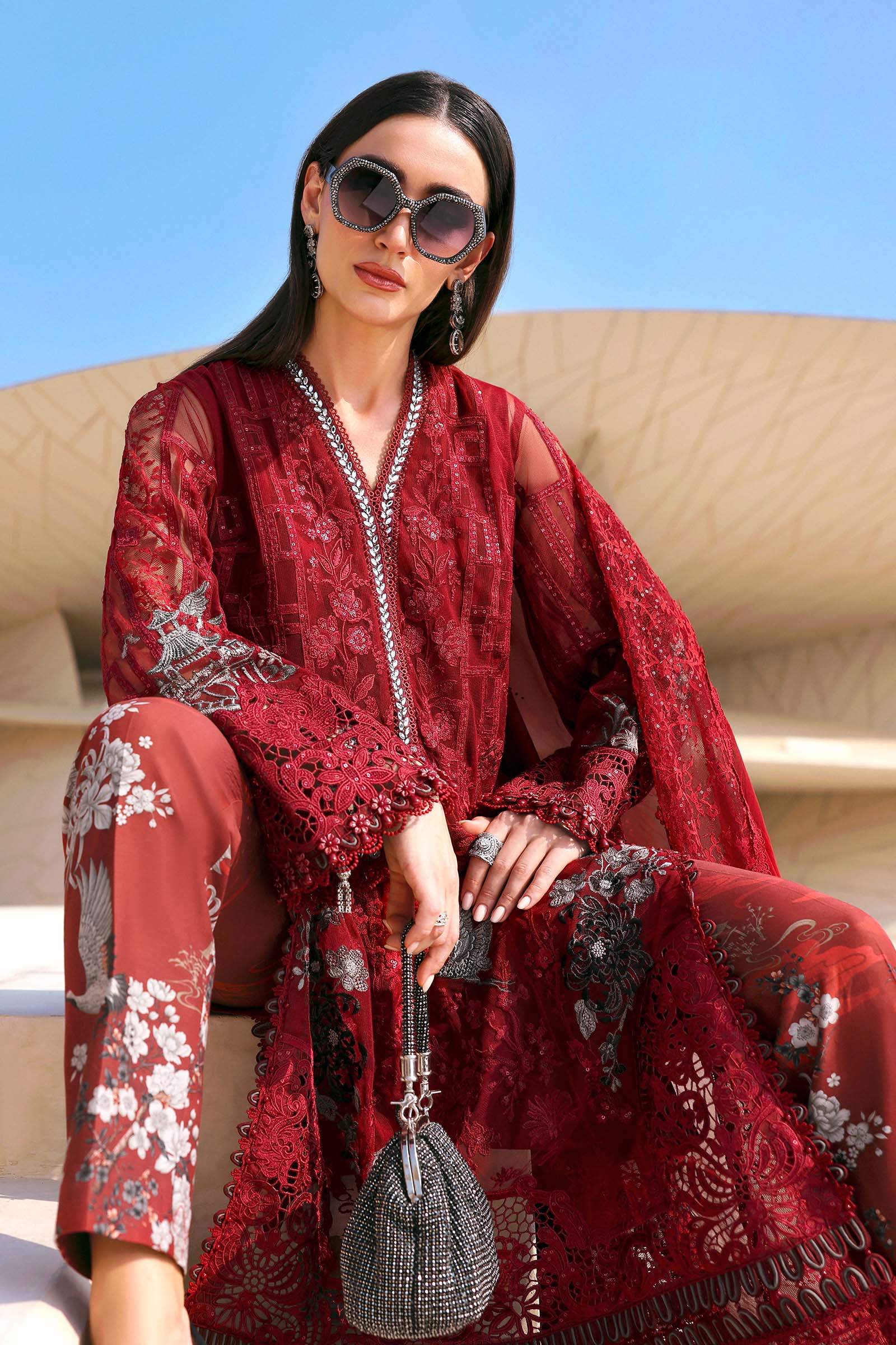 3 Piece Unstitched Embroidered Net Suit - Image 5