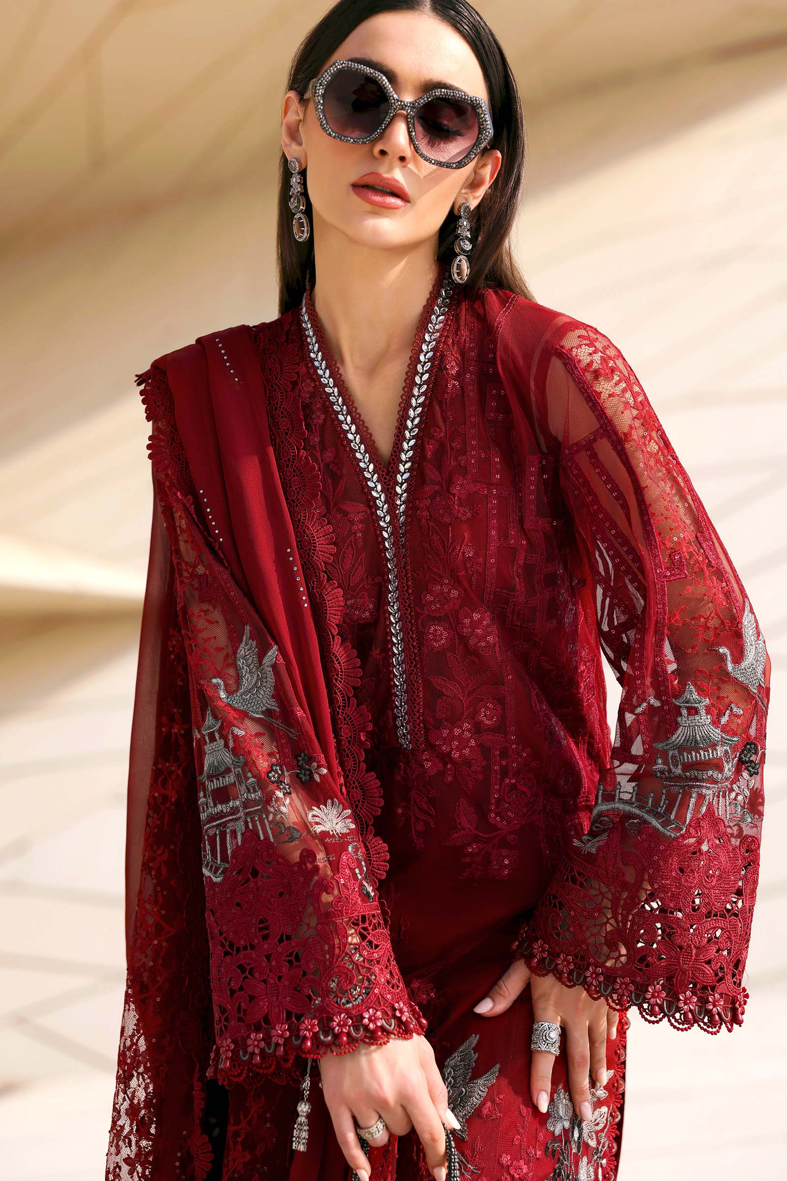 3 Piece Unstitched Embroidered Net Suit - Image 7