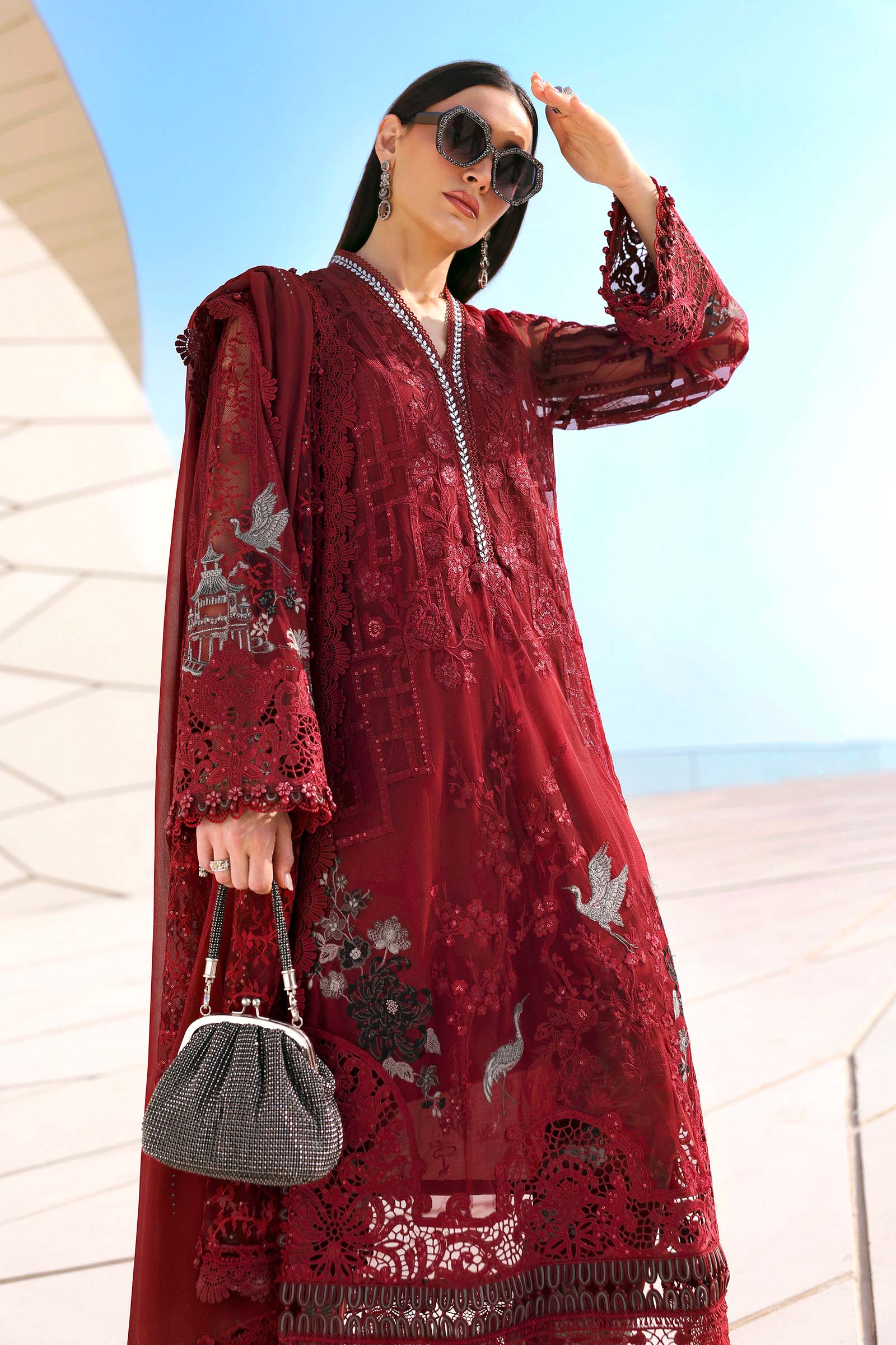 3 Piece Unstitched Embroidered Net Suit - Image 8
