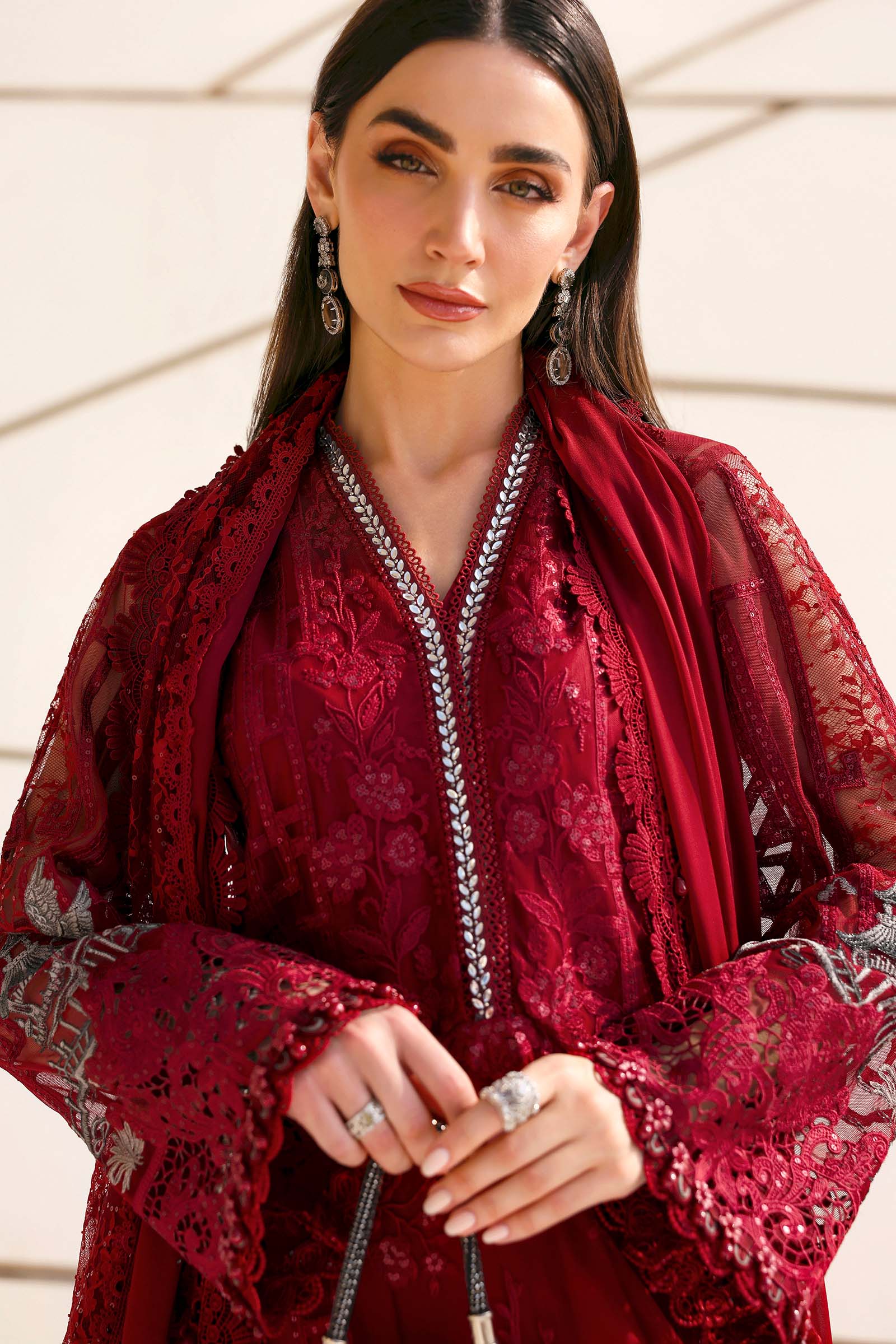 3 Piece Unstitched Embroidered Net Suit - Image 9