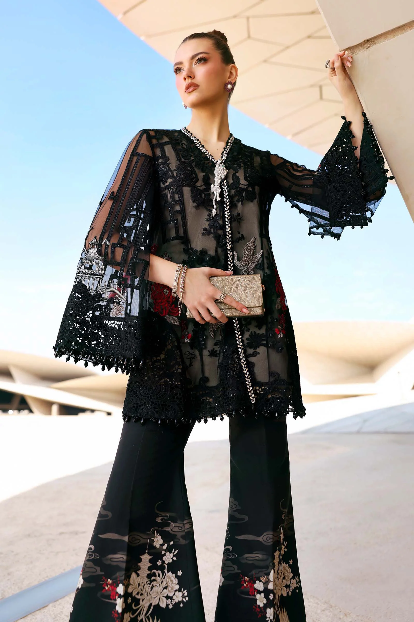 3 Piece Unstitched Embroidered Net Suit - Image 10