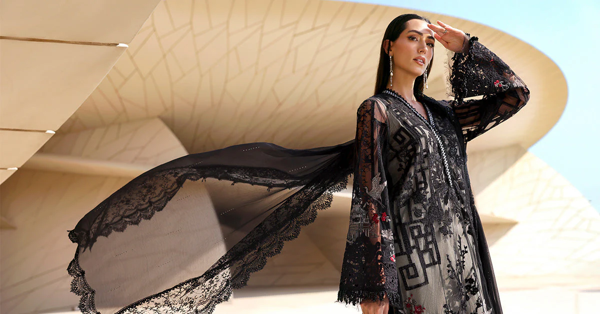 3 Piece Unstitched Embroidered Net Suit - Image 11