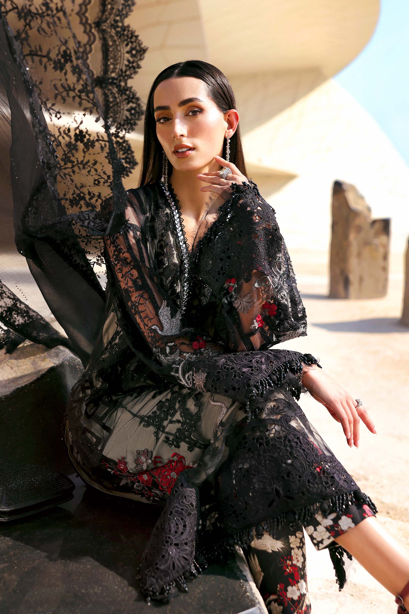 3 Piece Unstitched Embroidered Net Suit - Image 4