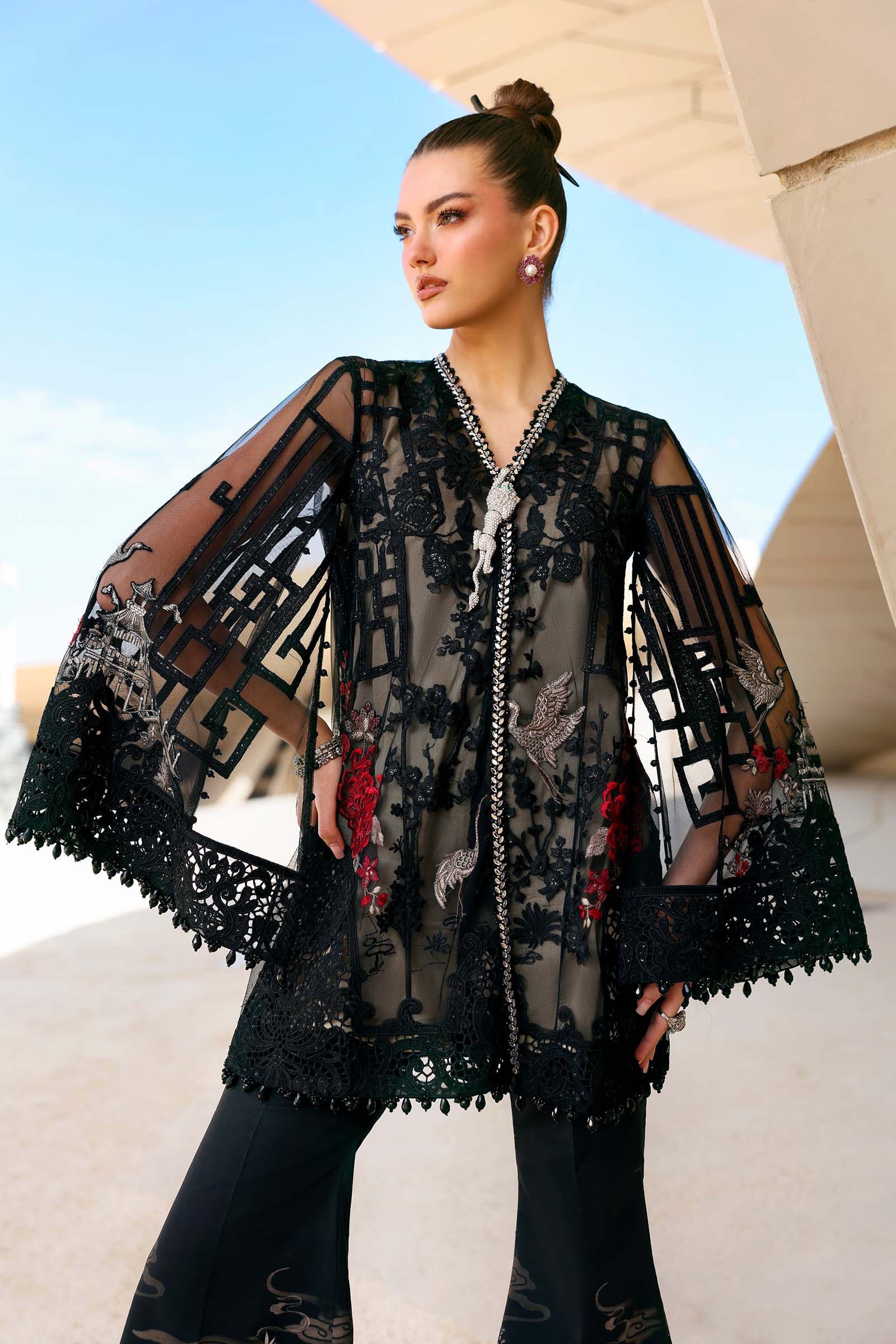 3 Piece Unstitched Embroidered Net Suit - Image 7