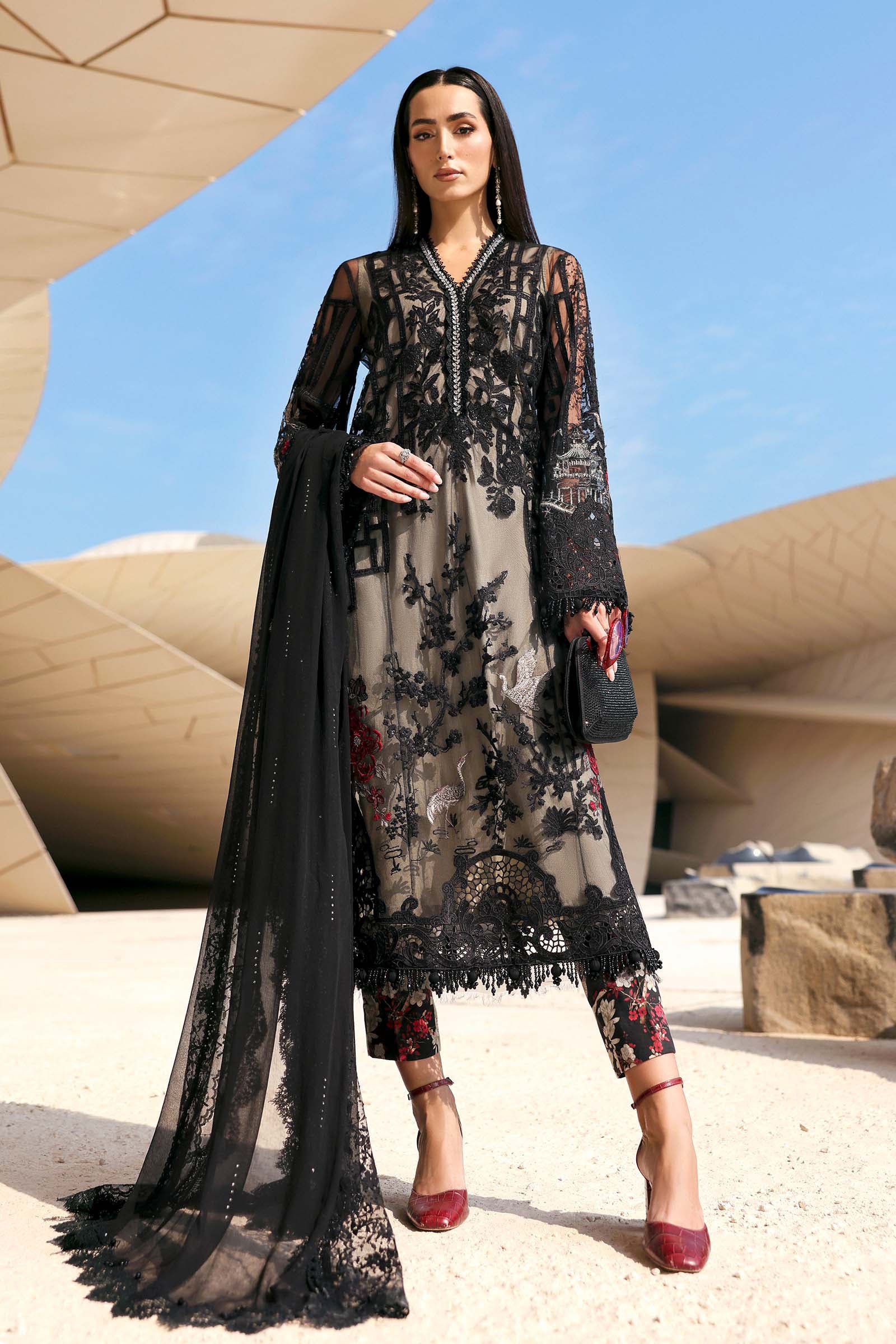 3 Piece Unstitched Embroidered Net Suit - Image 9