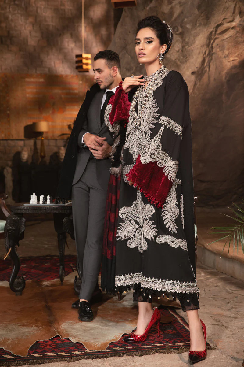 Unstitched Linen DL-1004-Black and Maroon - Image 2