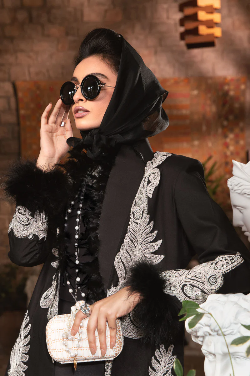 Unstitched Linen DL-1004-Black and Maroon - Image 3