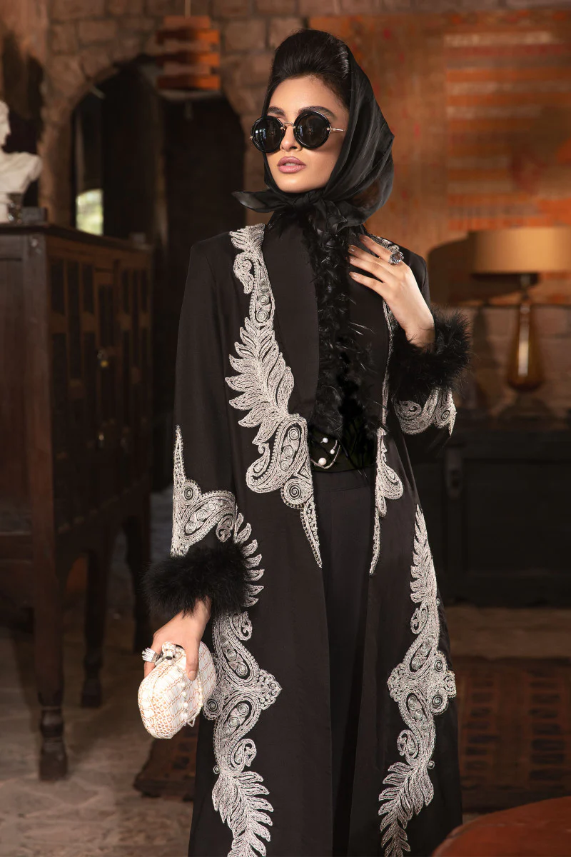 Unstitched Linen DL-1004-Black and Maroon - Image 4