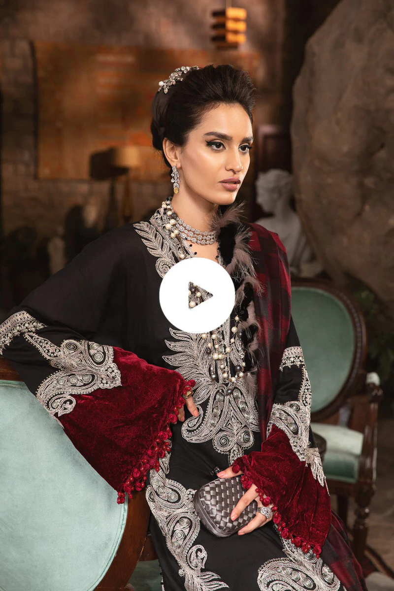 Unstitched Linen DL-1004-Black and Maroon - Image 5