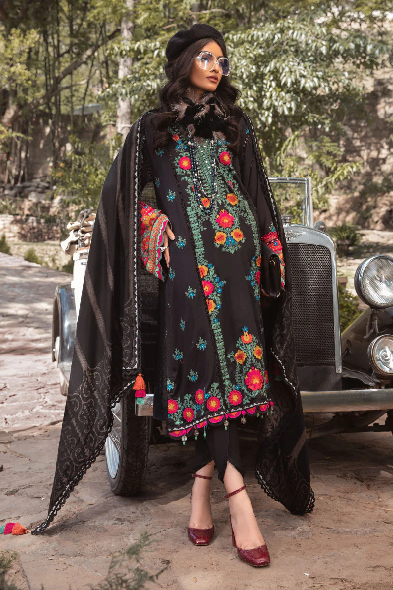 Unstitched Linen DL-1007-Black and Pink - Image 3