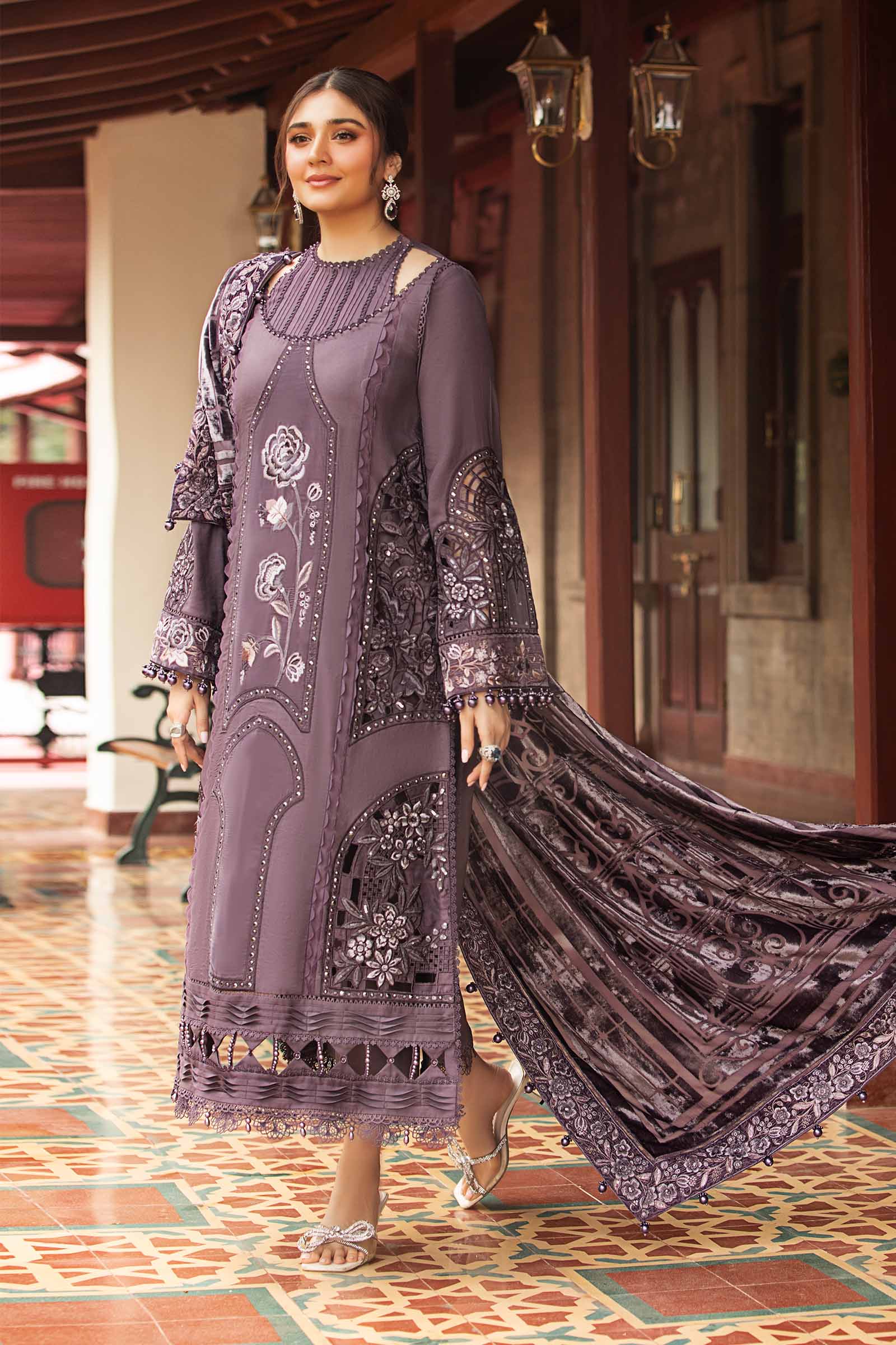 3 Piece Unstitched Embroidered Linen Suit | DL-1202 - Image 5