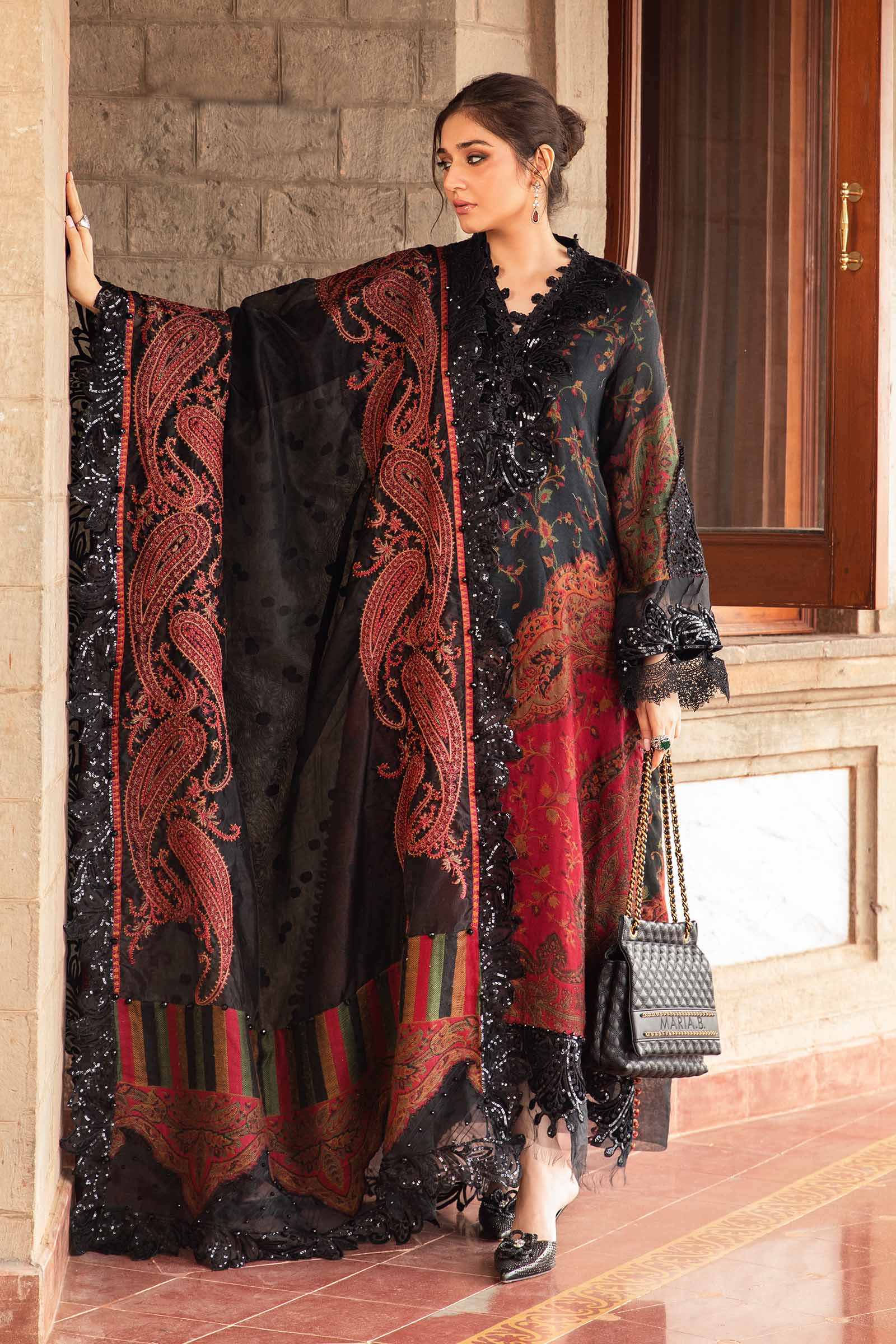 3 Piece Unstitched Embroidered Woven Suit | DL-1204 - Image 4