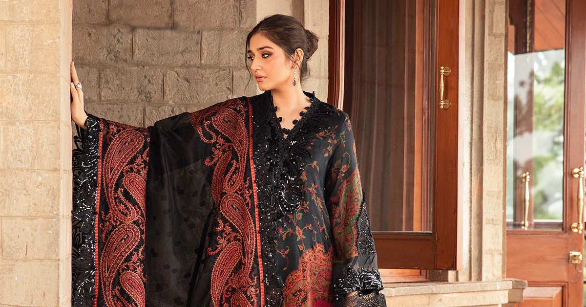 3 Piece Unstitched Embroidered Woven Suit | DL-1204 - Image 6