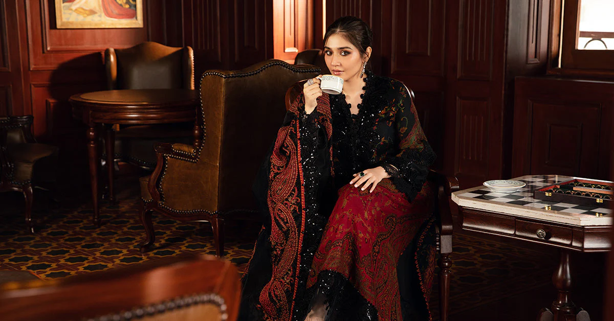 3 Piece Unstitched Embroidered Woven Suit | DL-1204 - Image 7