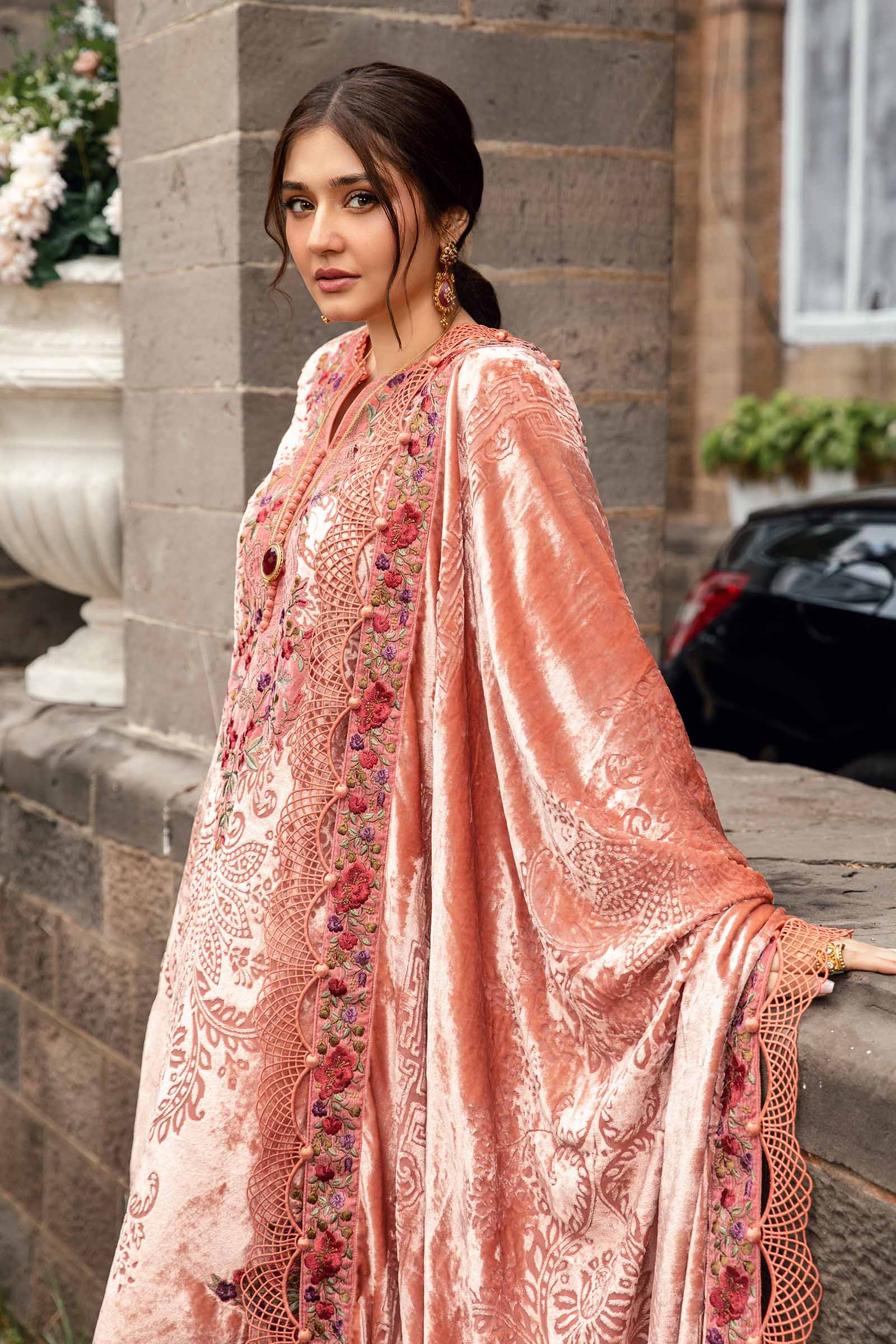3 Piece Unstitched Embroidered Palachi Suit | DL-1206 - Image 3