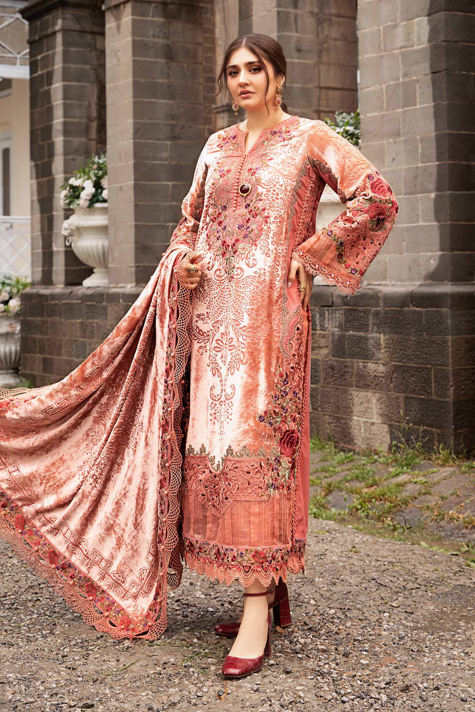 3 Piece Unstitched Embroidered Palachi Suit | DL-1206 - Image 5