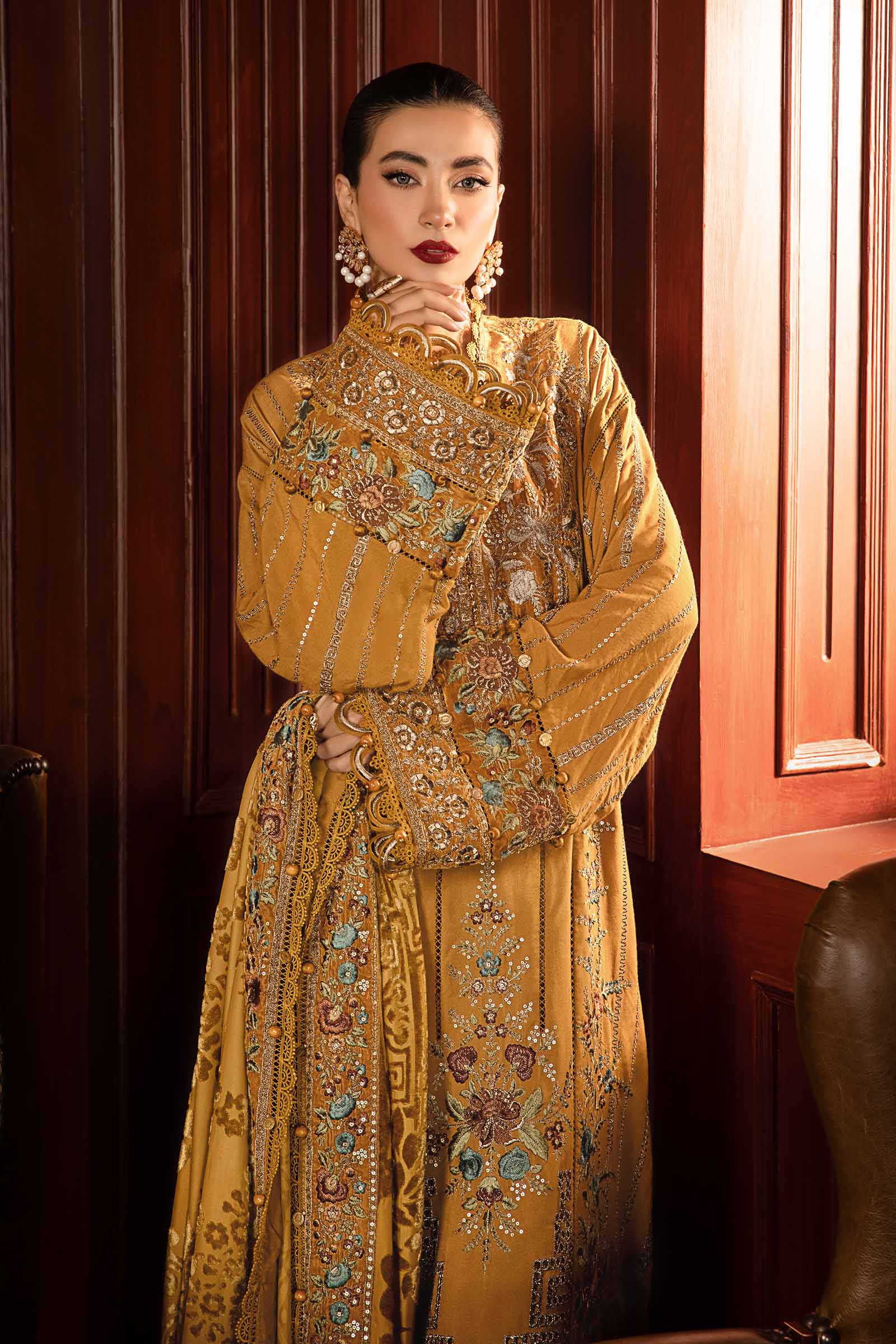 3 Piece Unstitched Embroidered Twill Linen Suit | DL-1207 - Image 2