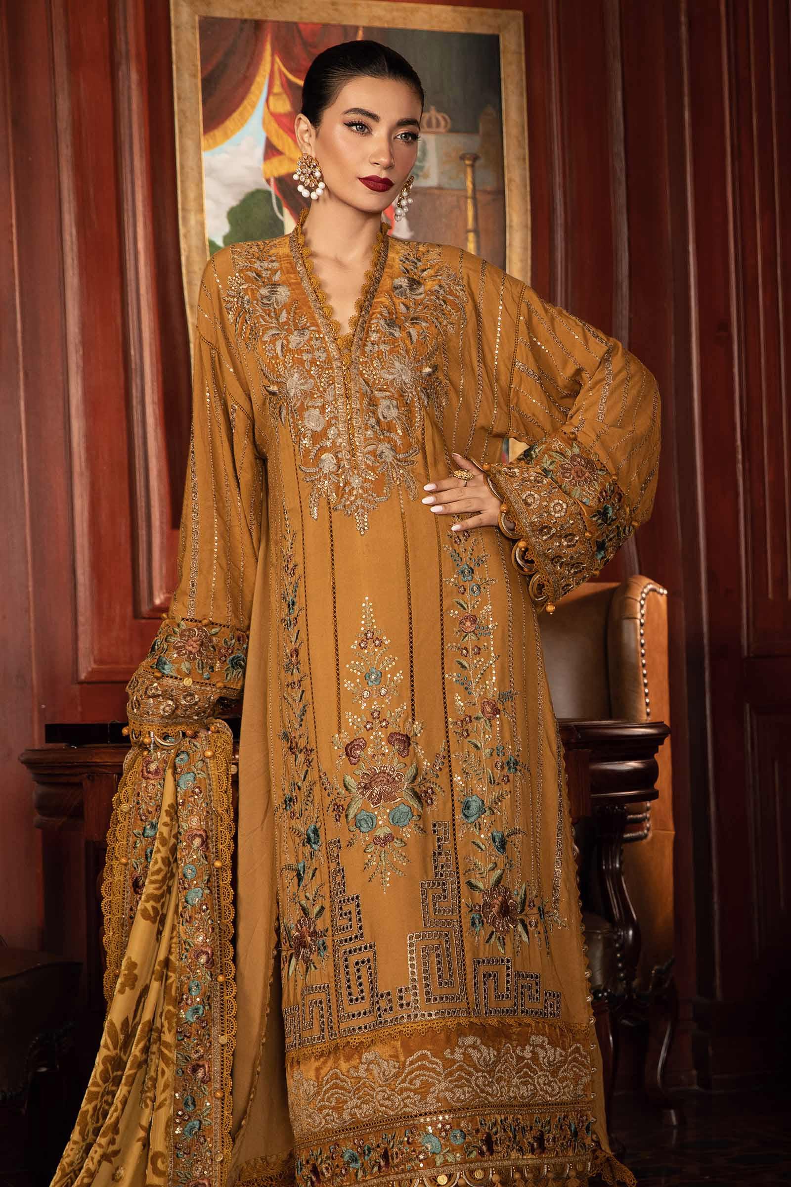 3 Piece Unstitched Embroidered Twill Linen Suit | DL-1207 - Image 3