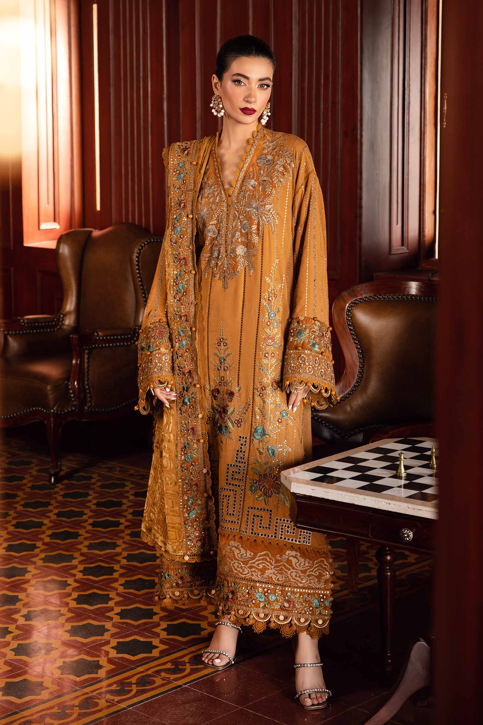 3 Piece Unstitched Embroidered Twill Linen Suit | DL-1207 - Image 4