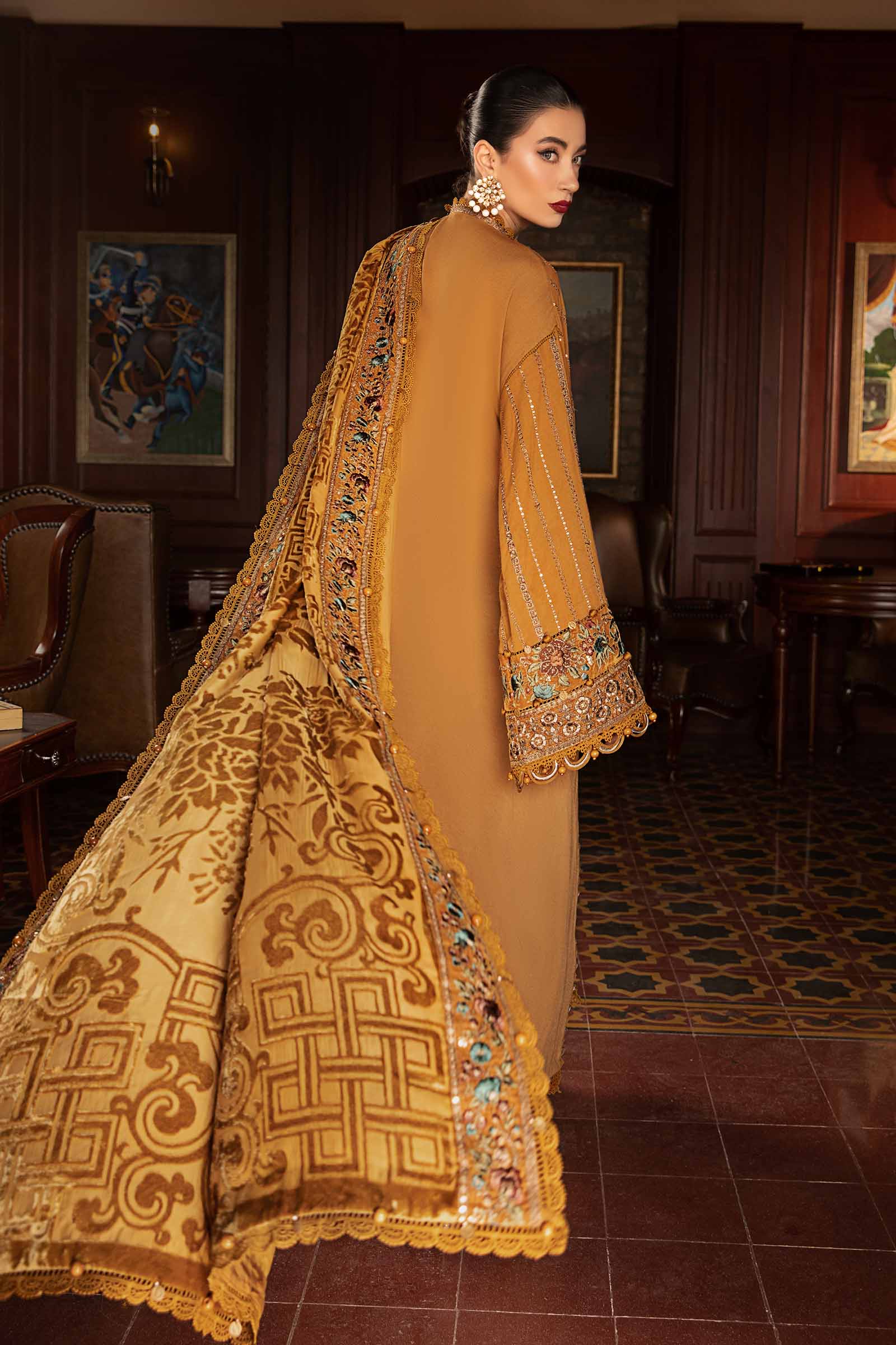 3 Piece Unstitched Embroidered Twill Linen Suit | DL-1207 - Image 5