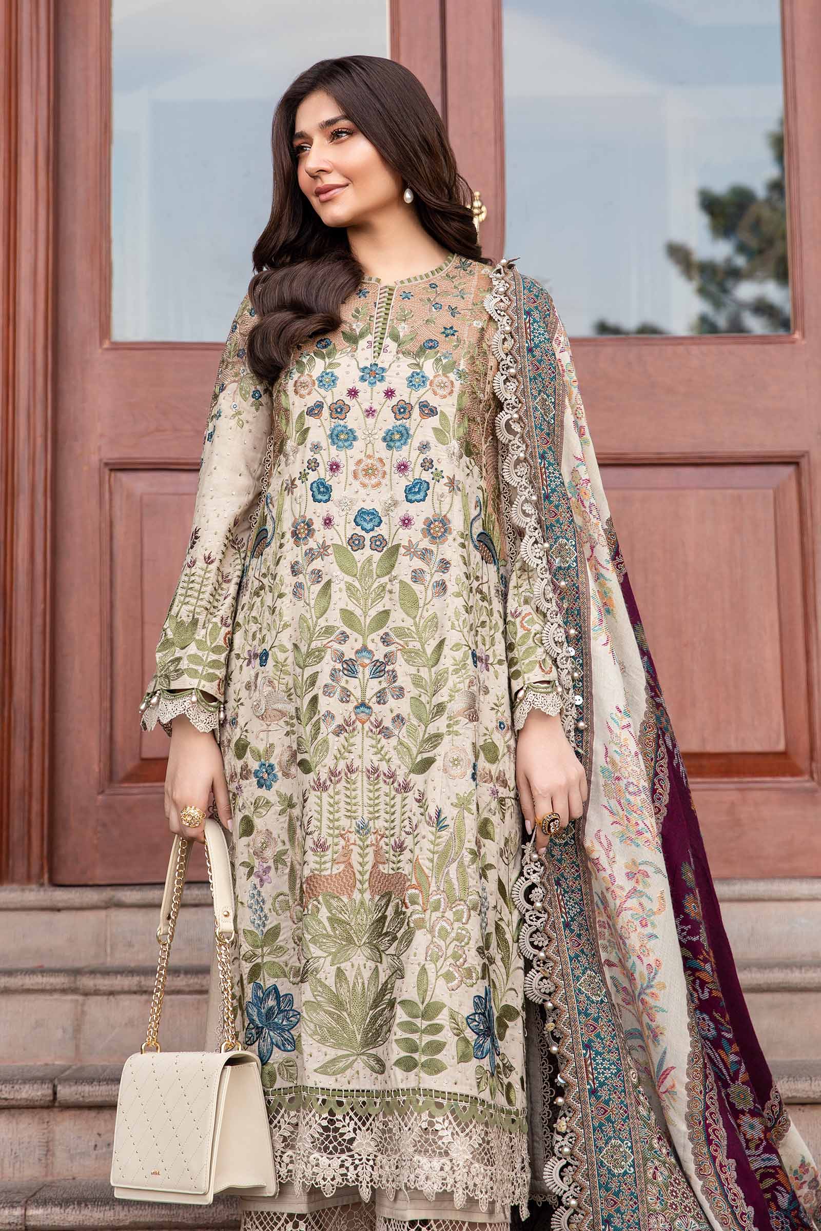 3 Piece Unstitched Embroidered Linen Suit | DL-1211 - Image 2