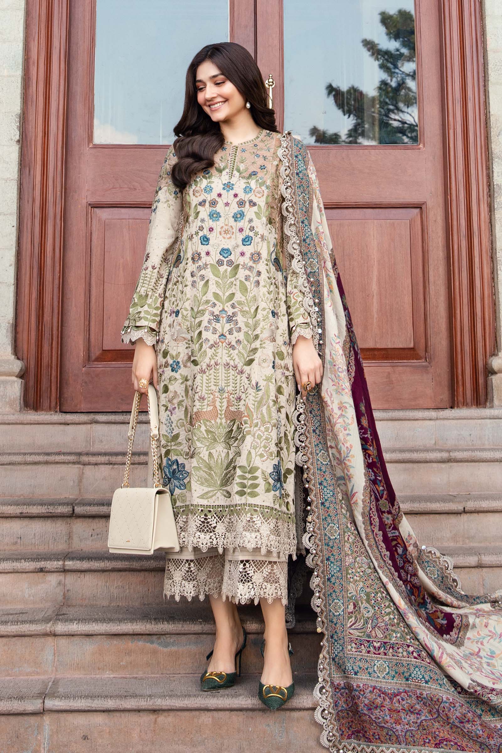 3 Piece Unstitched Embroidered Linen Suit | DL-1211 - Image 7