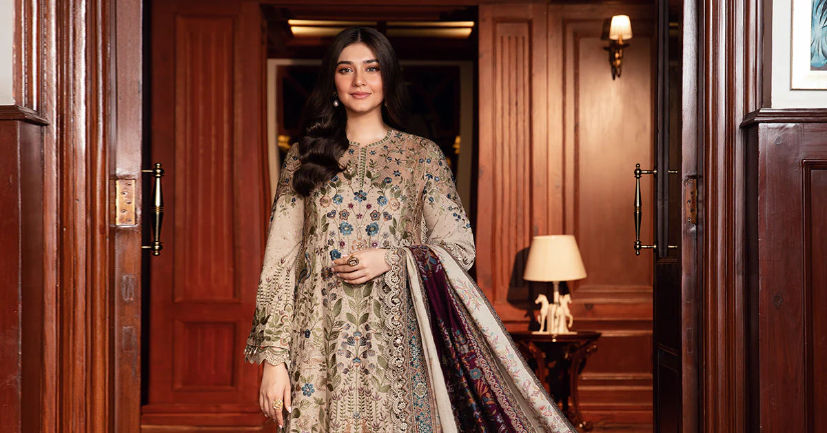3 Piece Unstitched Embroidered Linen Suit | DL-1211 - Image 9
