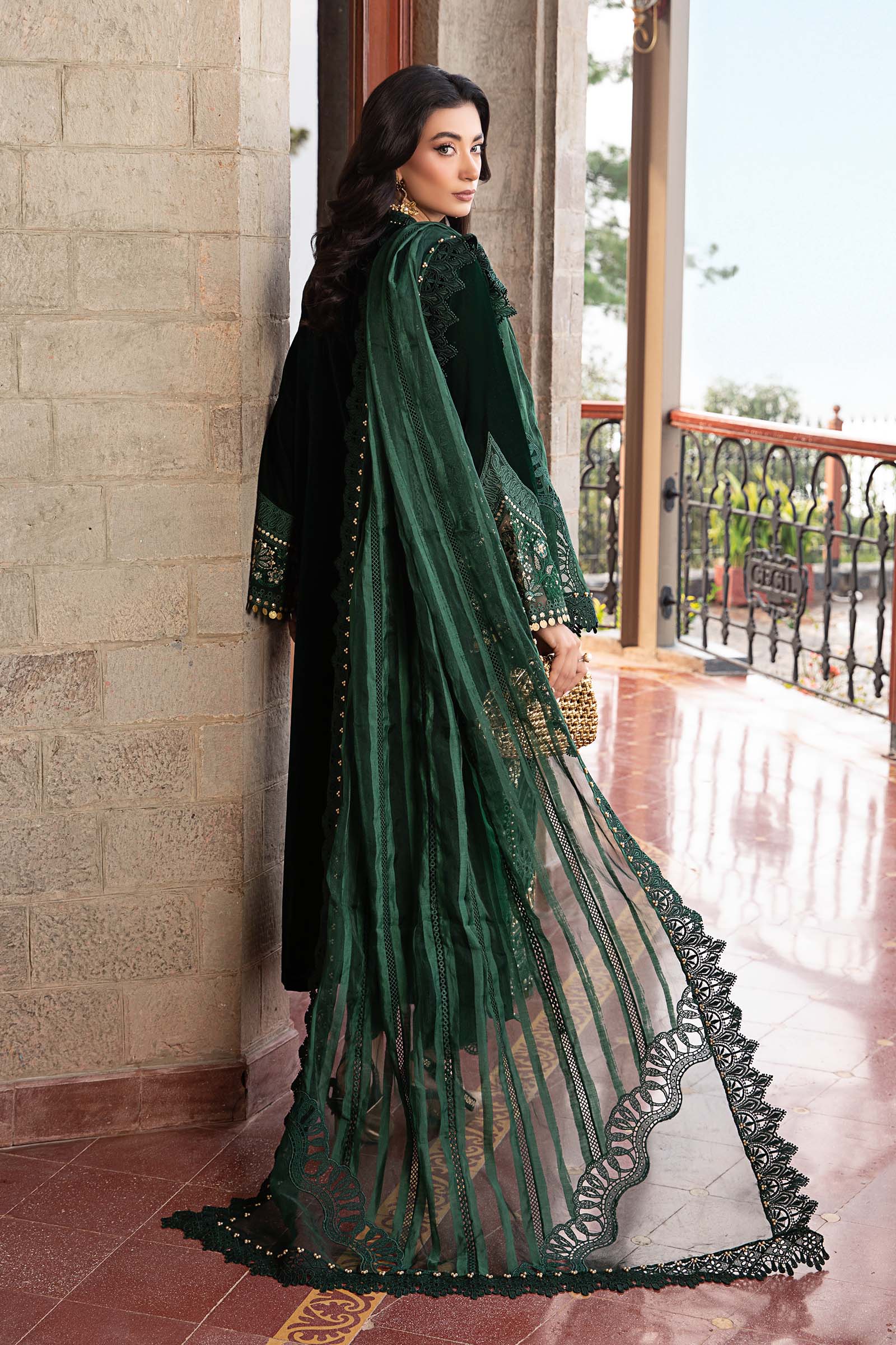 3 Piece Unstitched Embroidered Velvet Suit | DL-1212 - Image 6