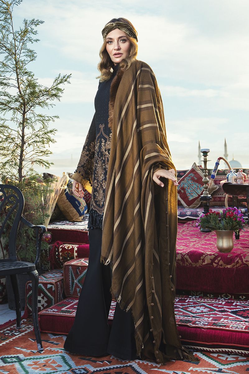 Unstitched Linen DL-809-Black and Brown - Image 2