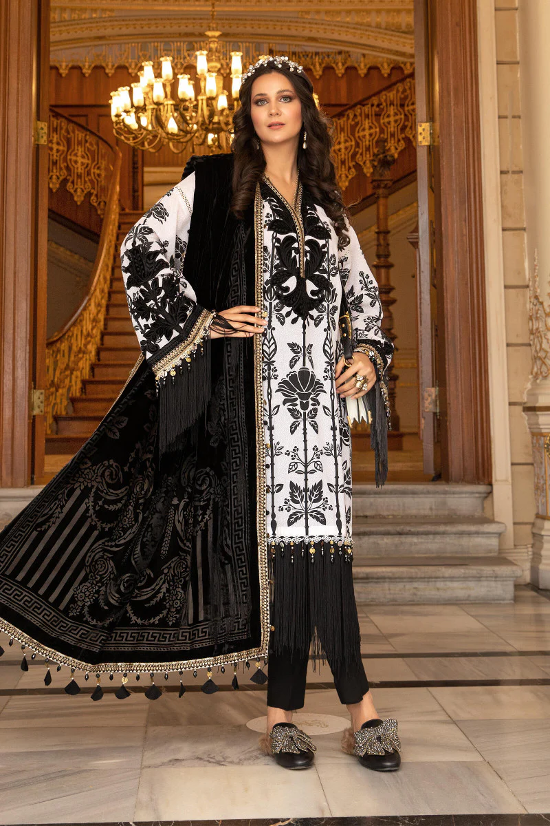 Unstitched Linen DL-902-Black and White - Image 3