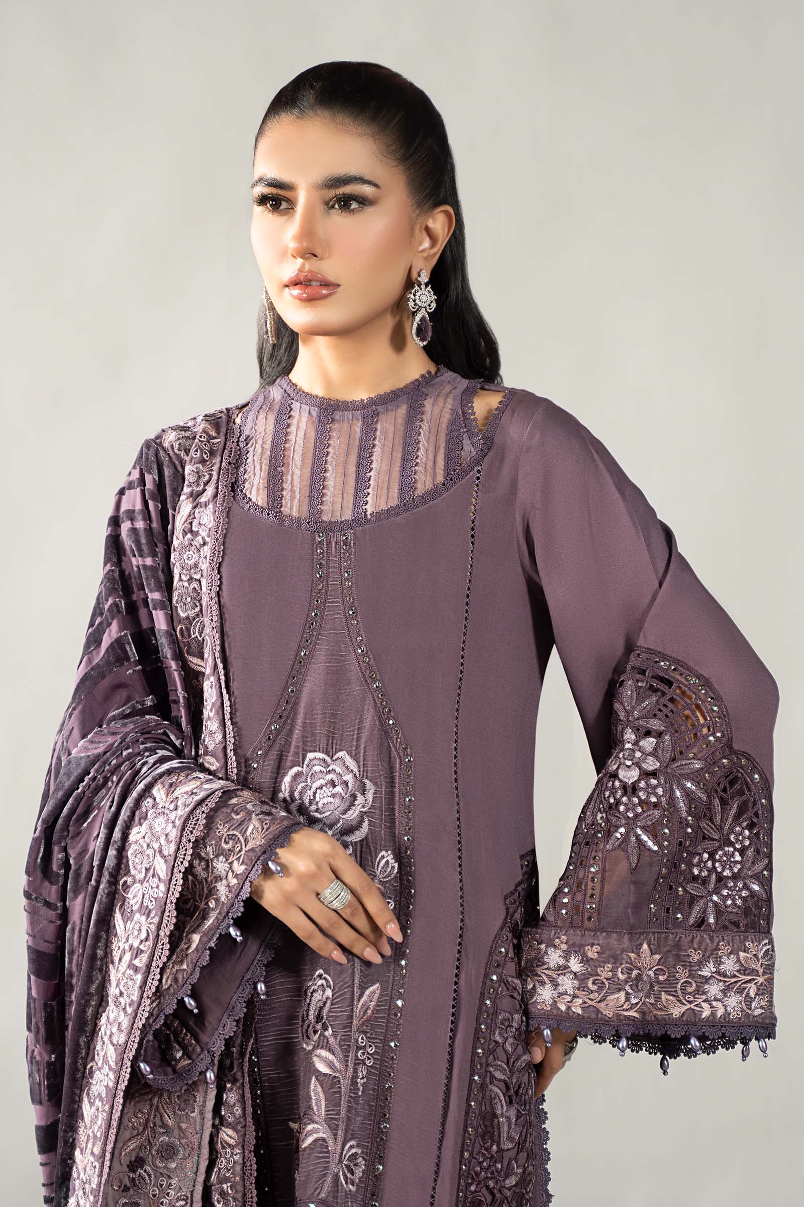 3 Piece Embroidered Linen Suit | DLS-1202 - Image 2