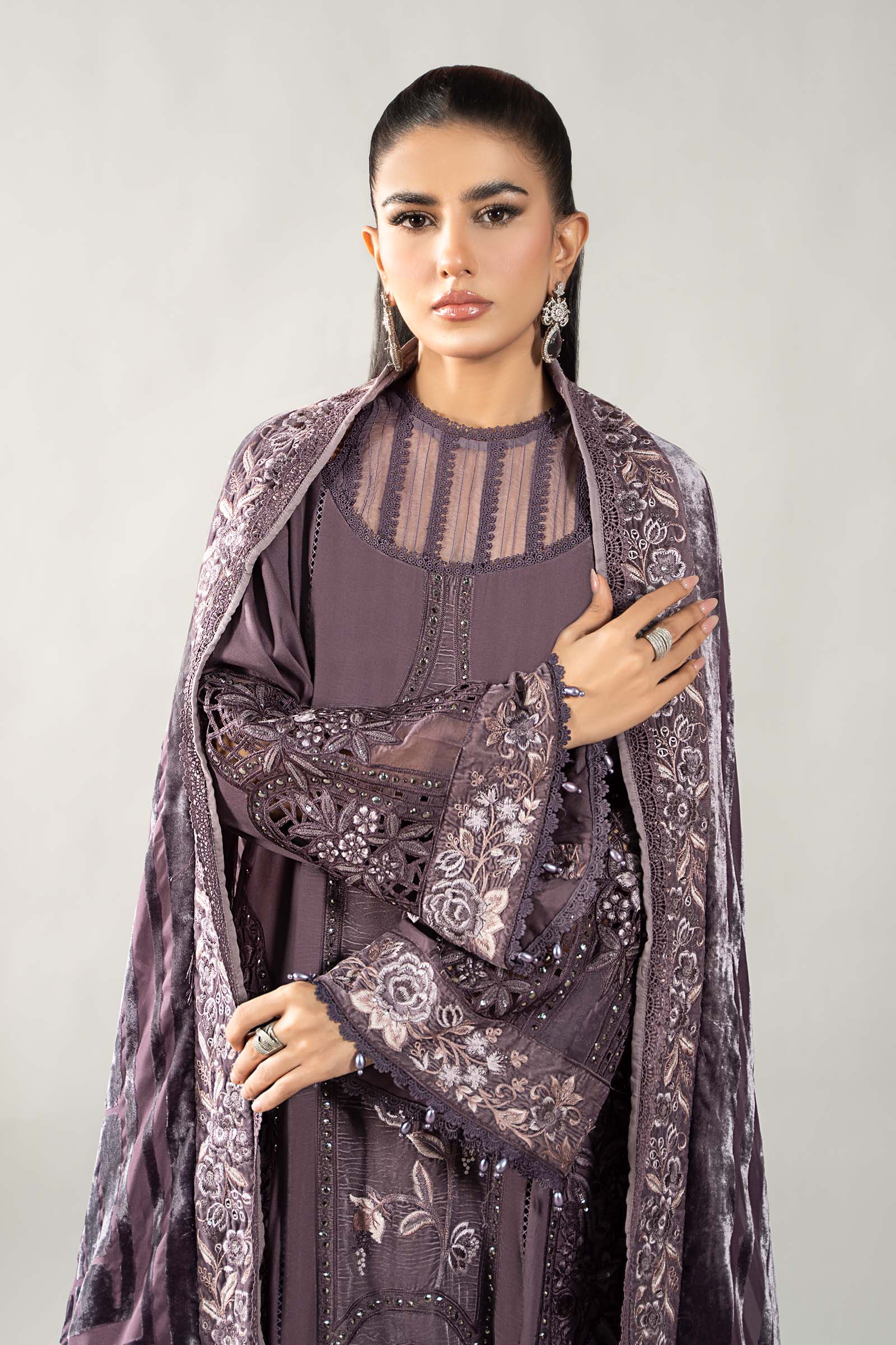 3 Piece Embroidered Linen Suit | DLS-1202 - Image 3