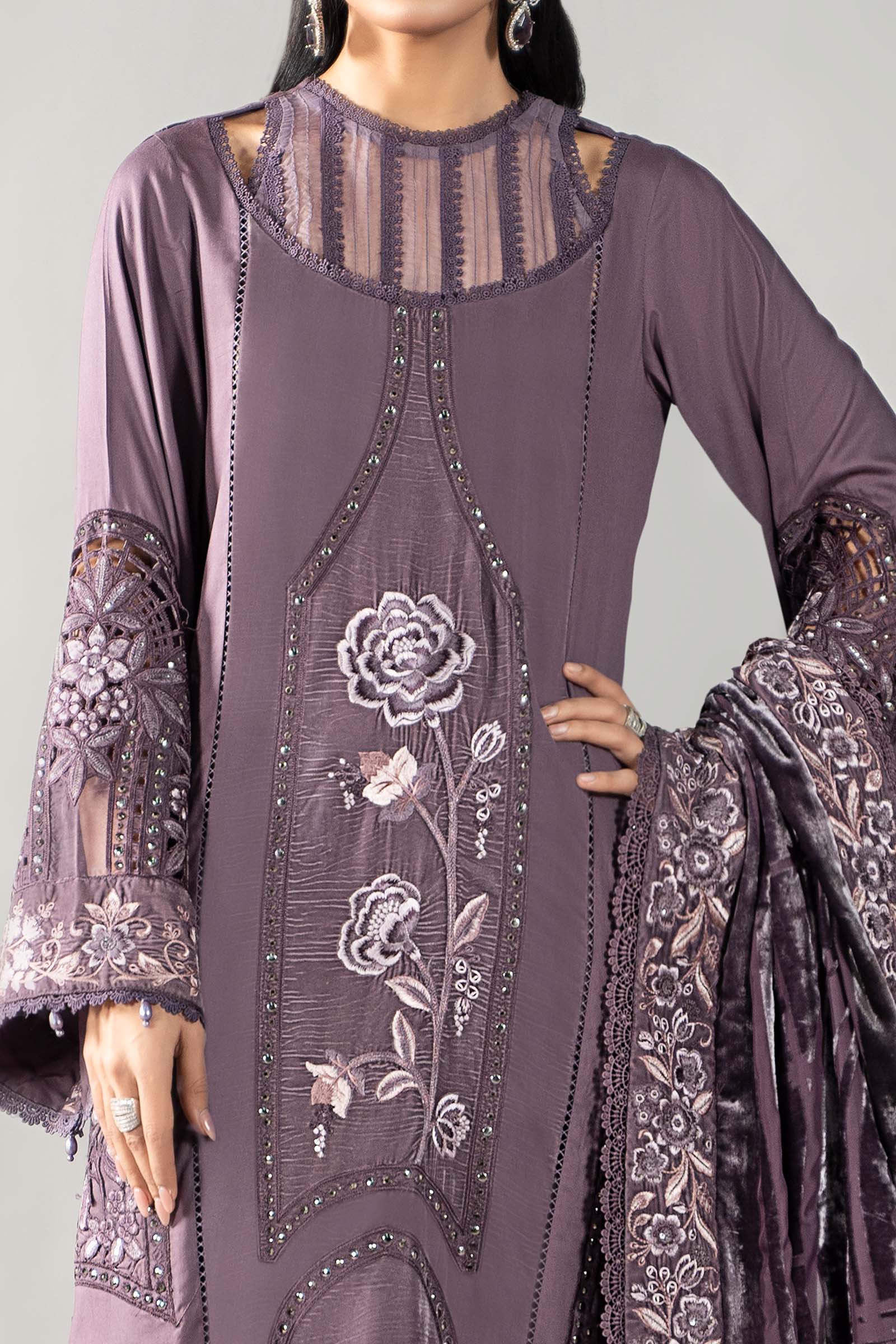 3 Piece Embroidered Linen Suit | DLS-1202 - Image 5