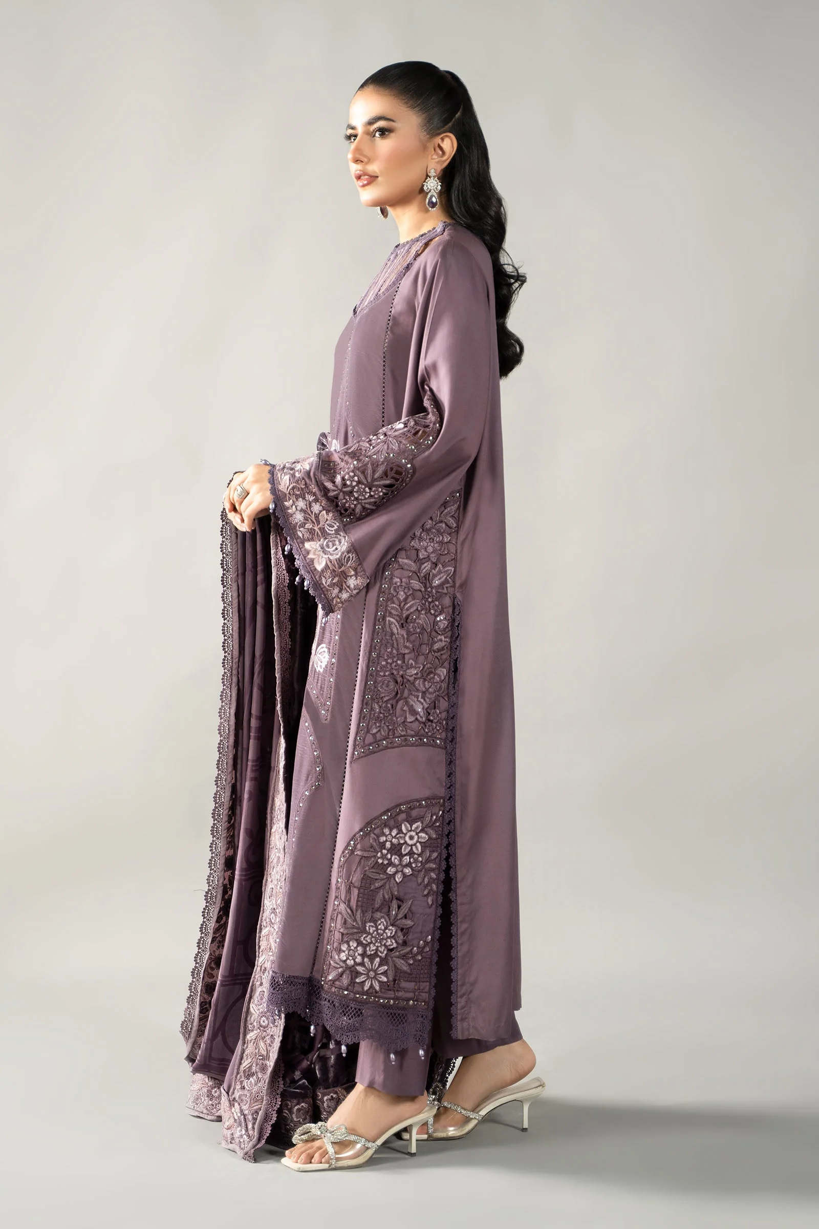 3 Piece Embroidered Linen Suit | DLS-1202 - Image 6