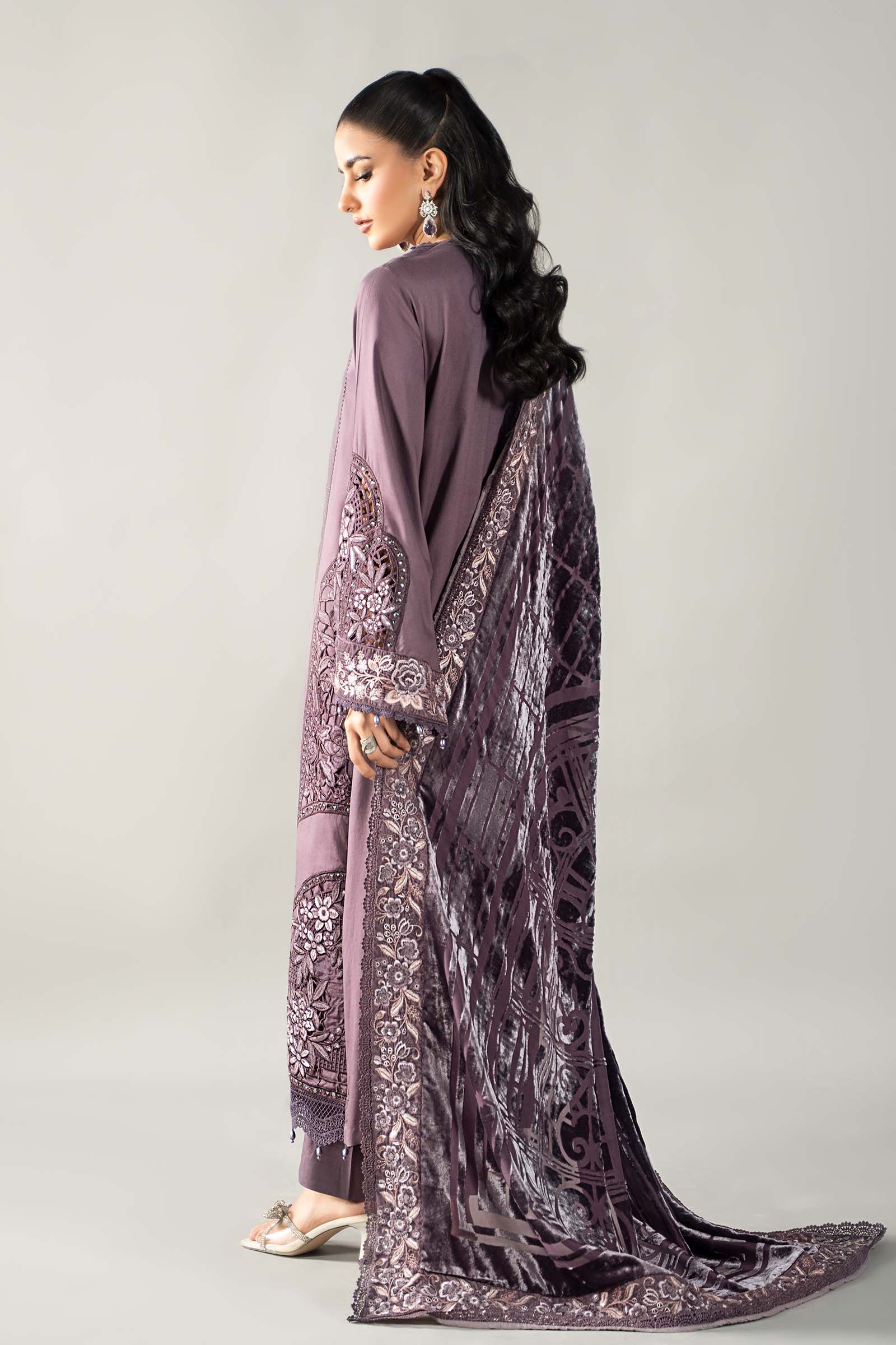 3 Piece Embroidered Linen Suit | DLS-1202 - Image 7