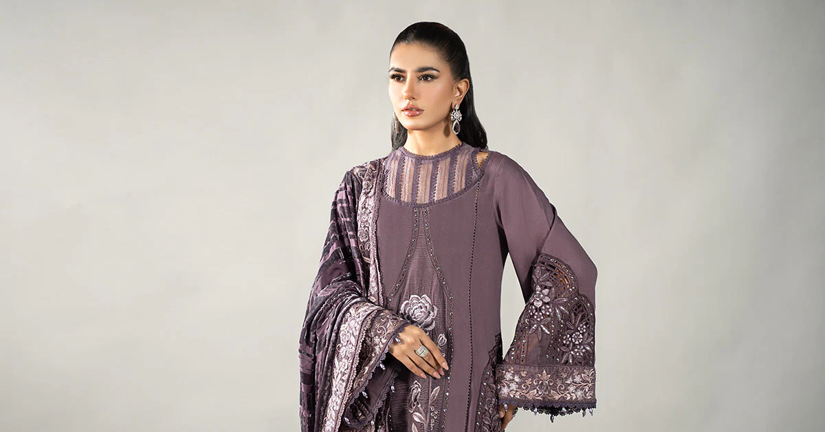 3 Piece Embroidered Linen Suit | DLS-1202 - Image 8
