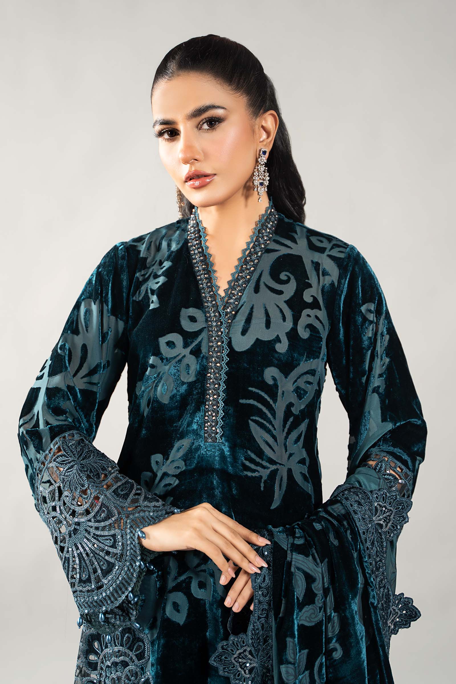 3 Piece Embroidered Palachi Suit | DLS-1203 - Image 2