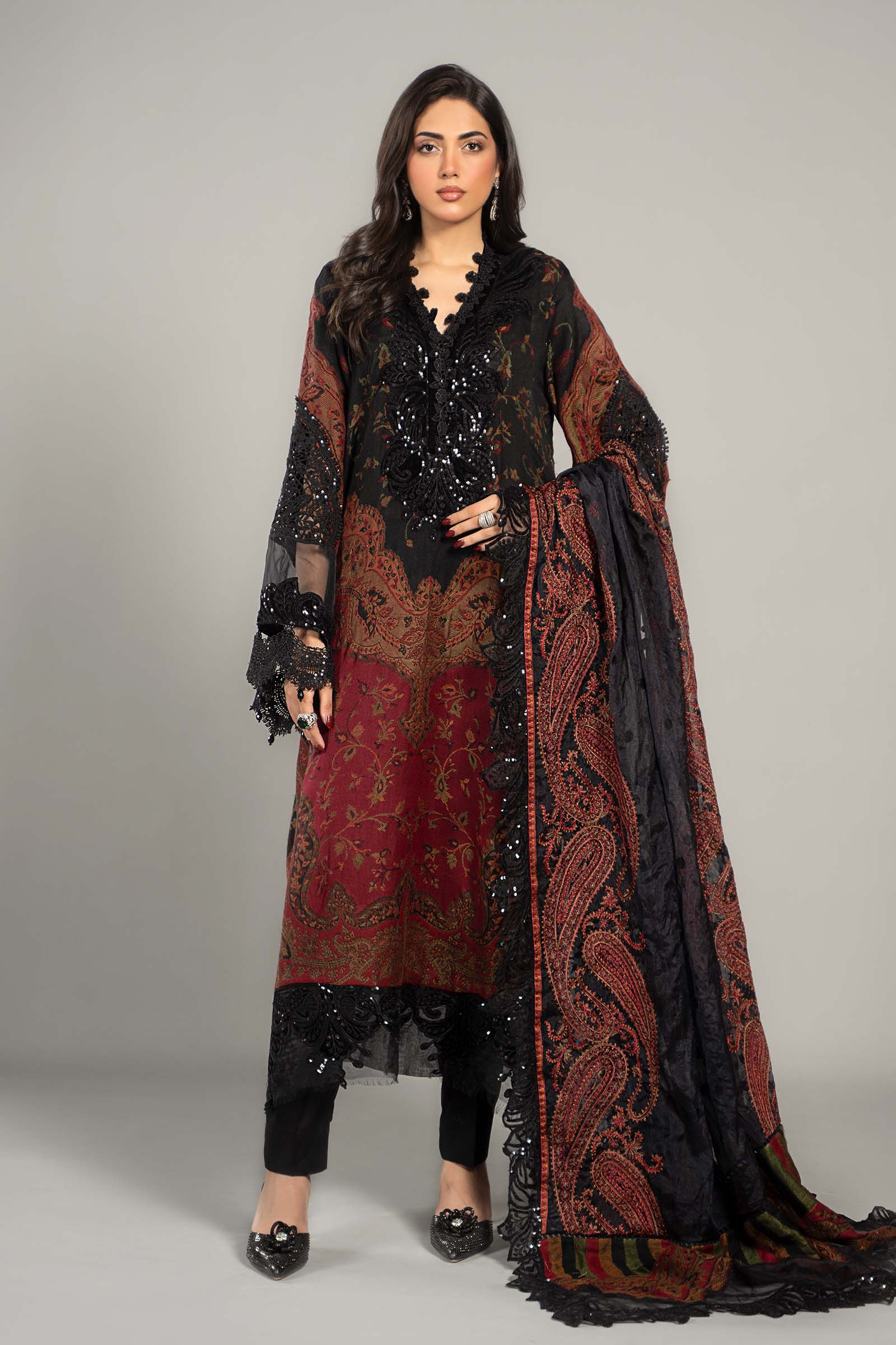 3 Piece Embroidered Woven Suit | DLS-1204