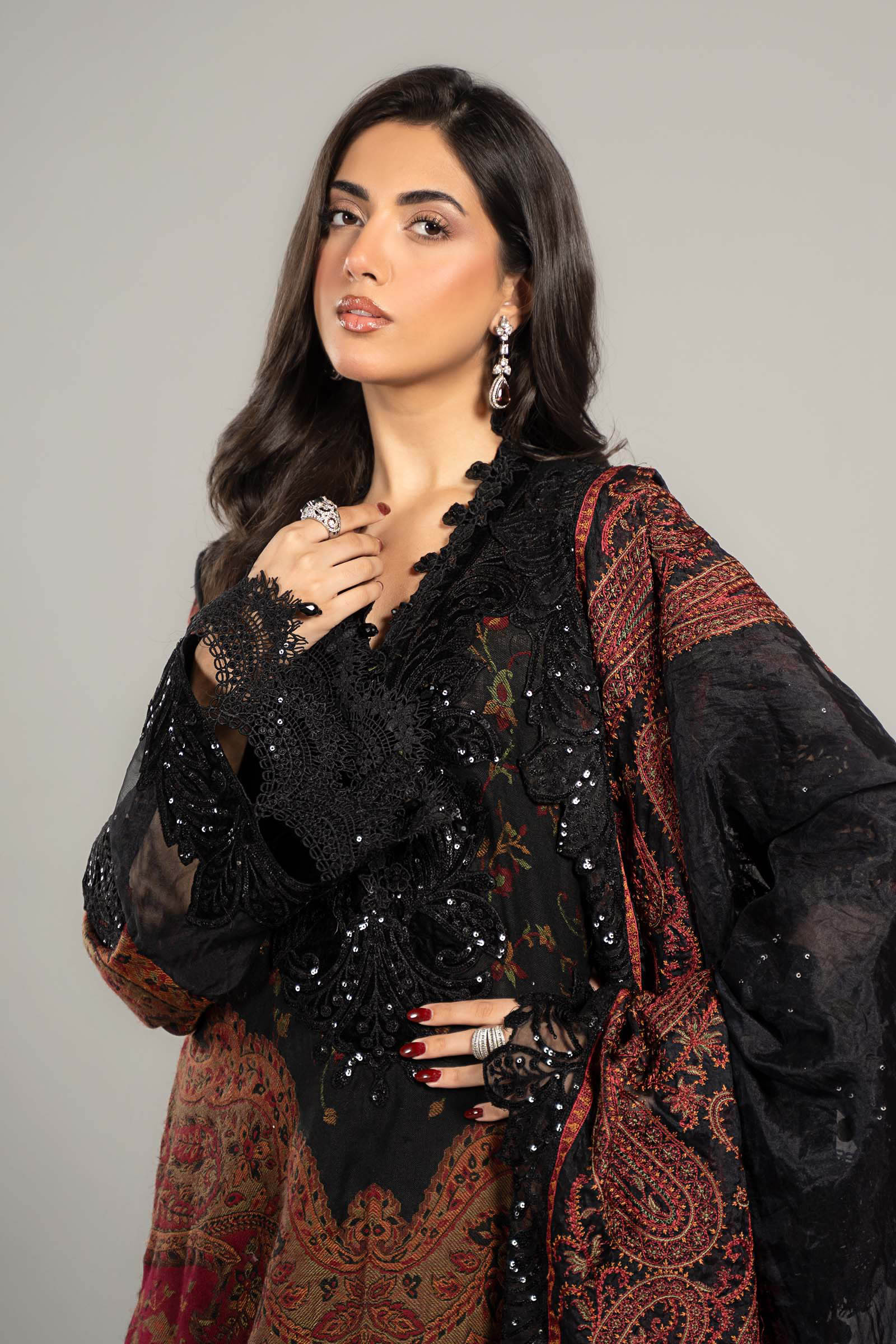 3 Piece Embroidered Woven Suit | DLS-1204 - Image 2
