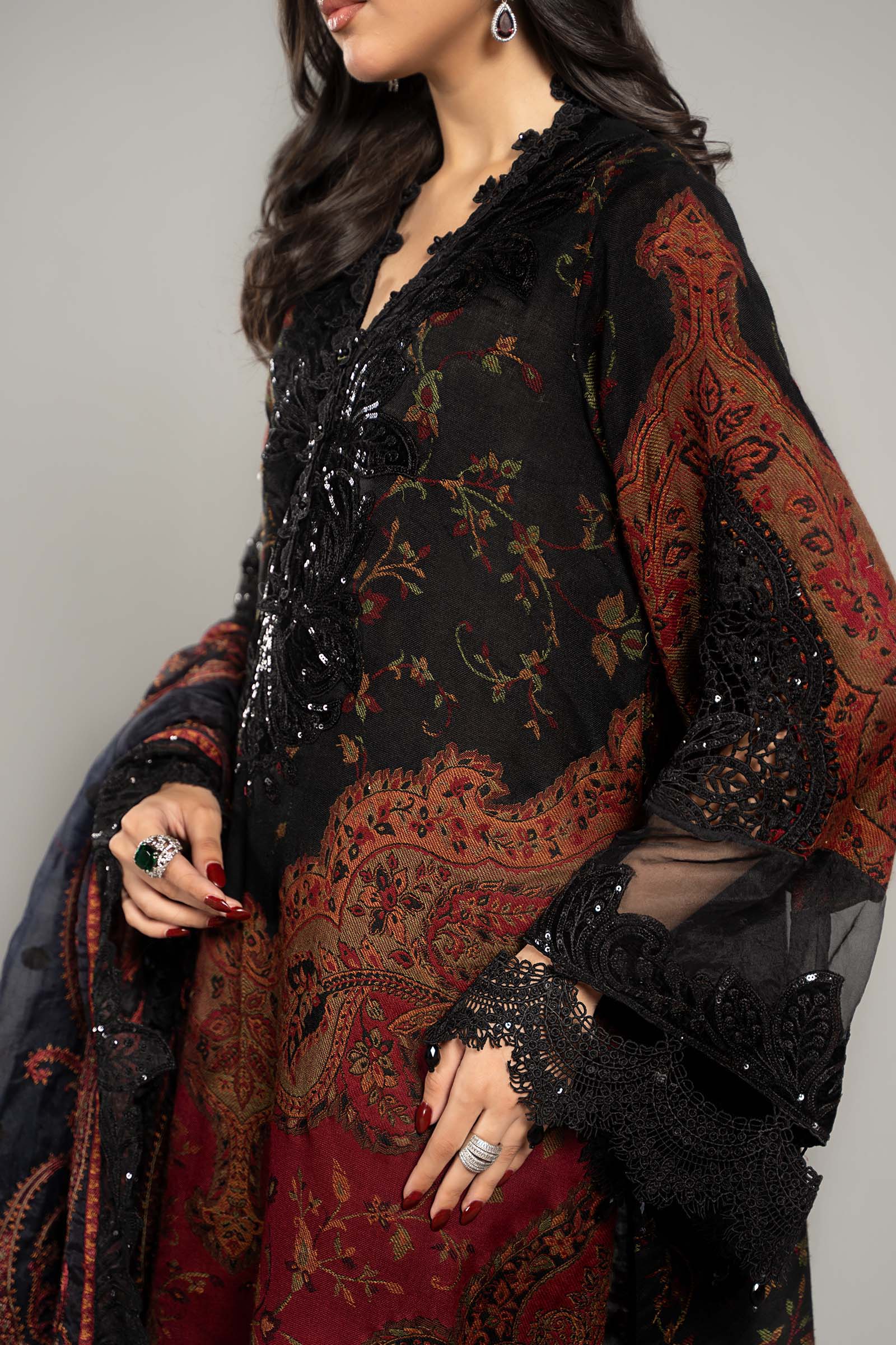 3 Piece Embroidered Woven Suit | DLS-1204 - Image 3