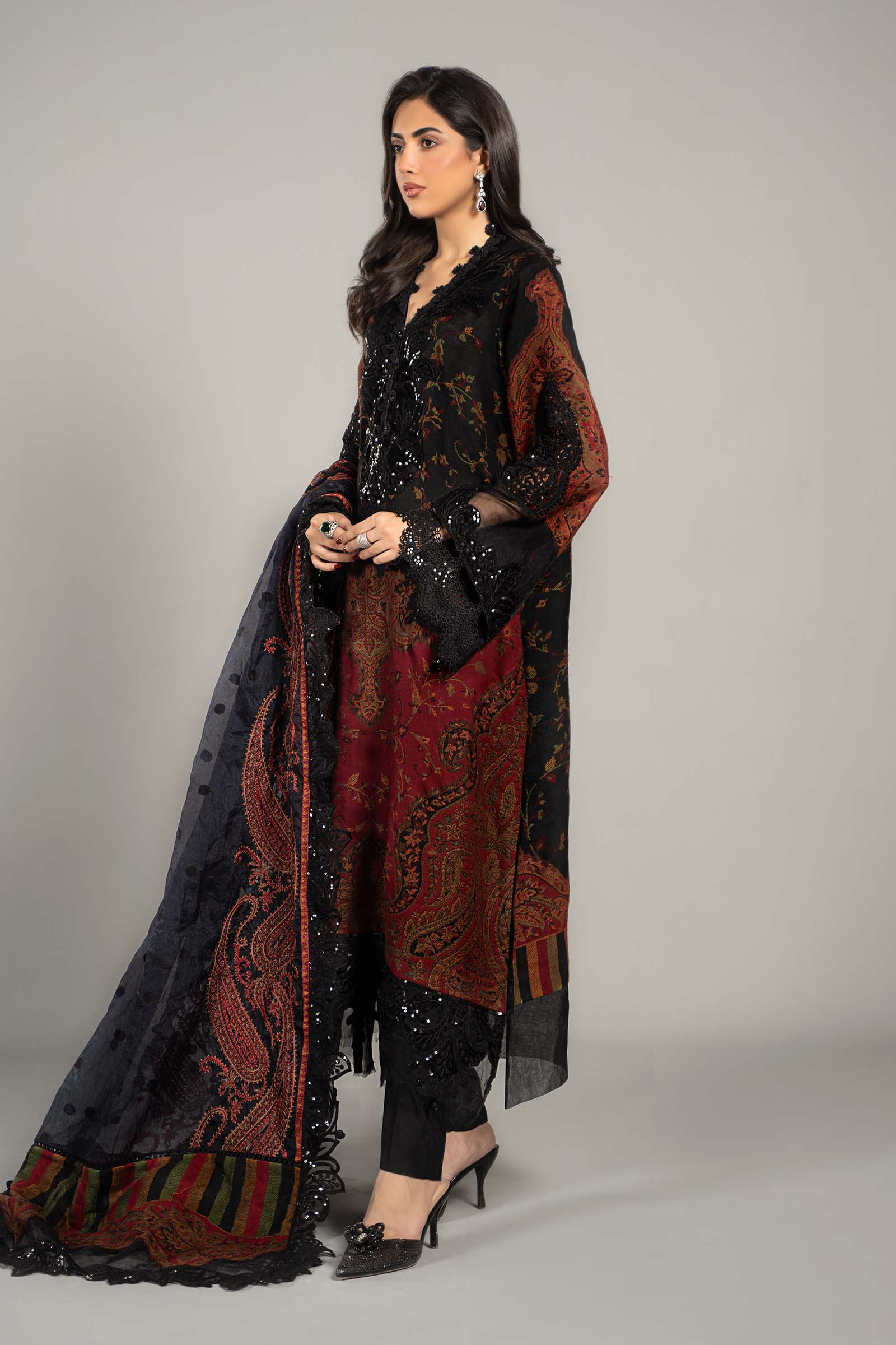 3 Piece Embroidered Woven Suit | DLS-1204 - Image 5